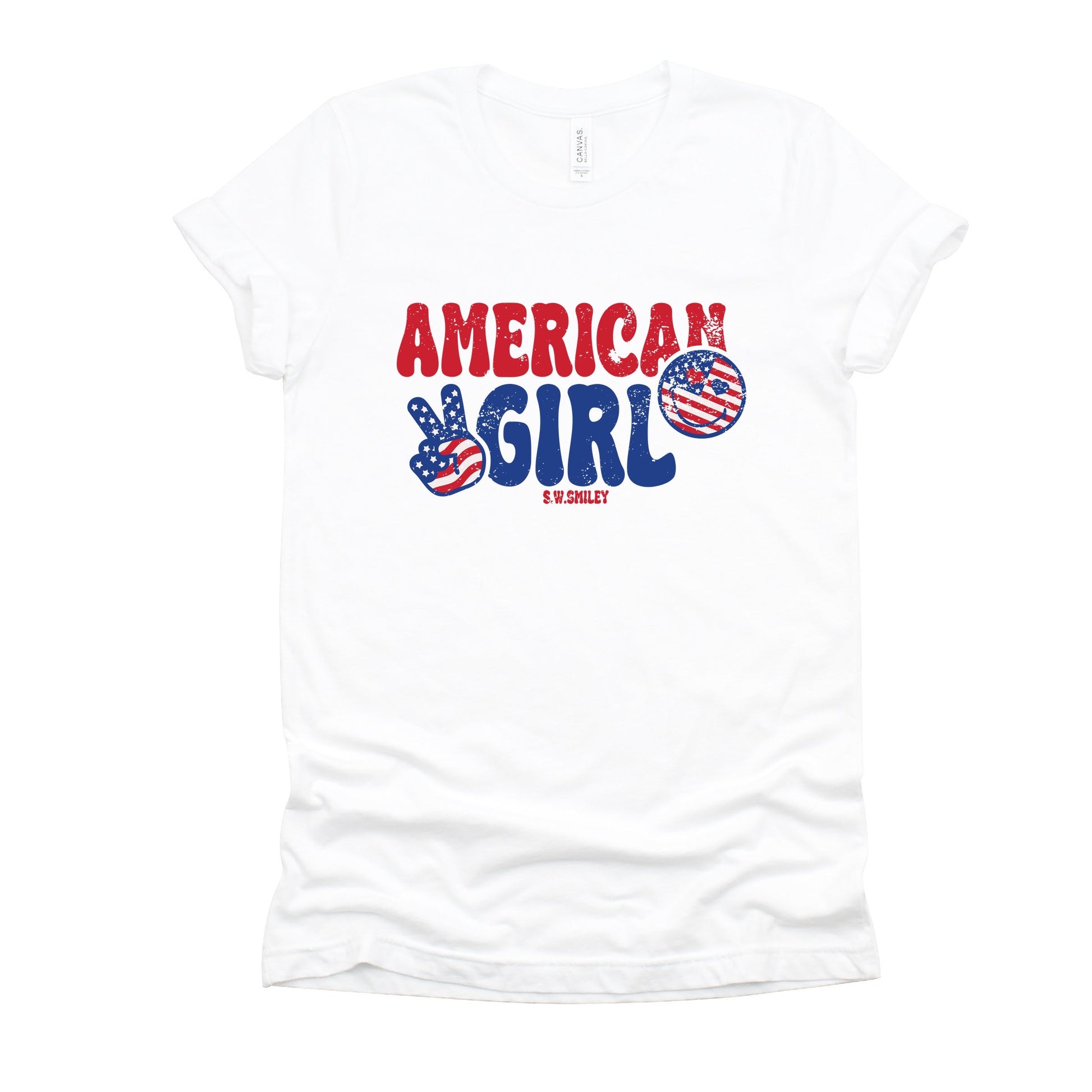 S.W.Smiley American Girl Patriotic - Women's Short Sleeve Graphic T-Shirt