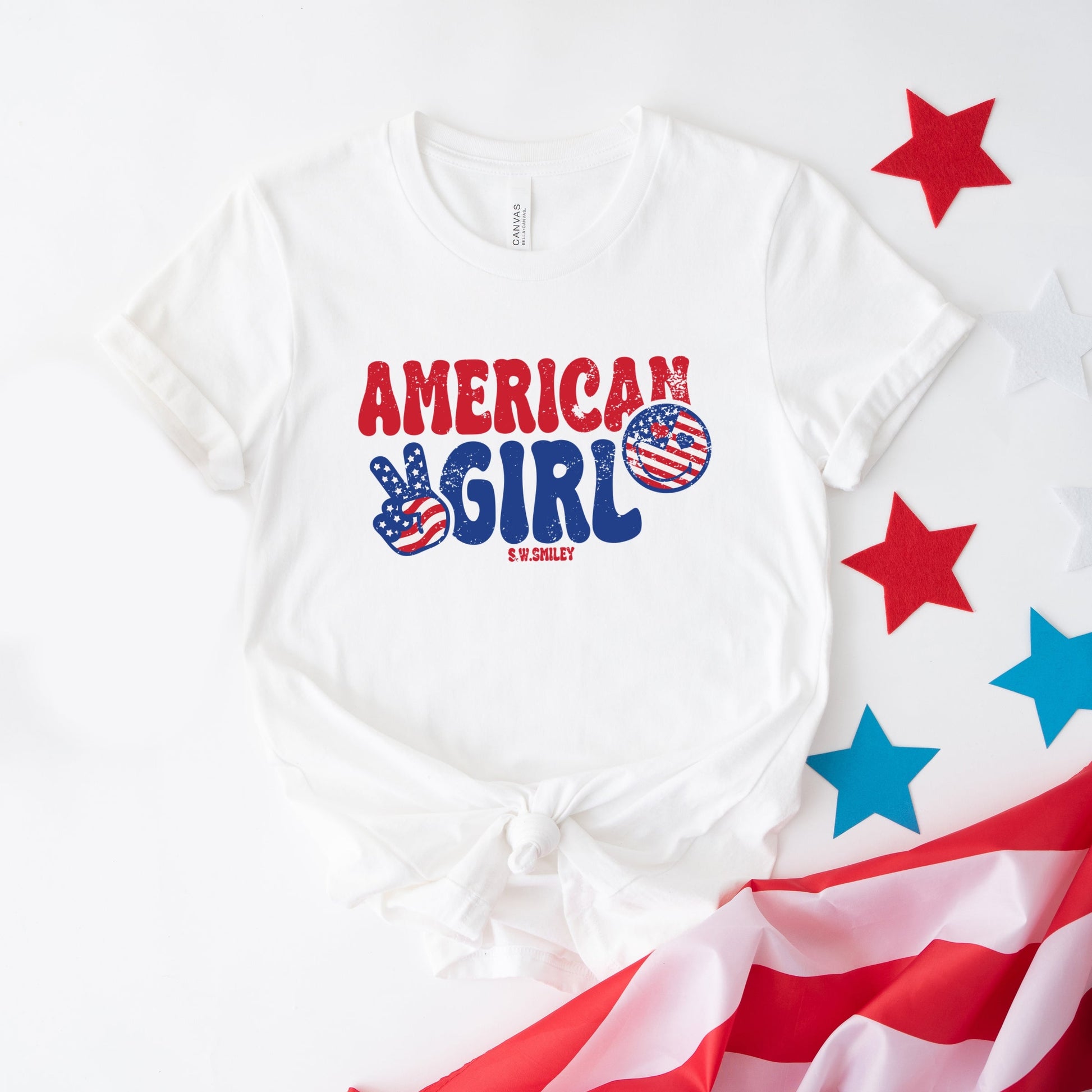 S.W.Smiley American Girl Patriotic - Women's Short Sleeve Graphic T-Shirt