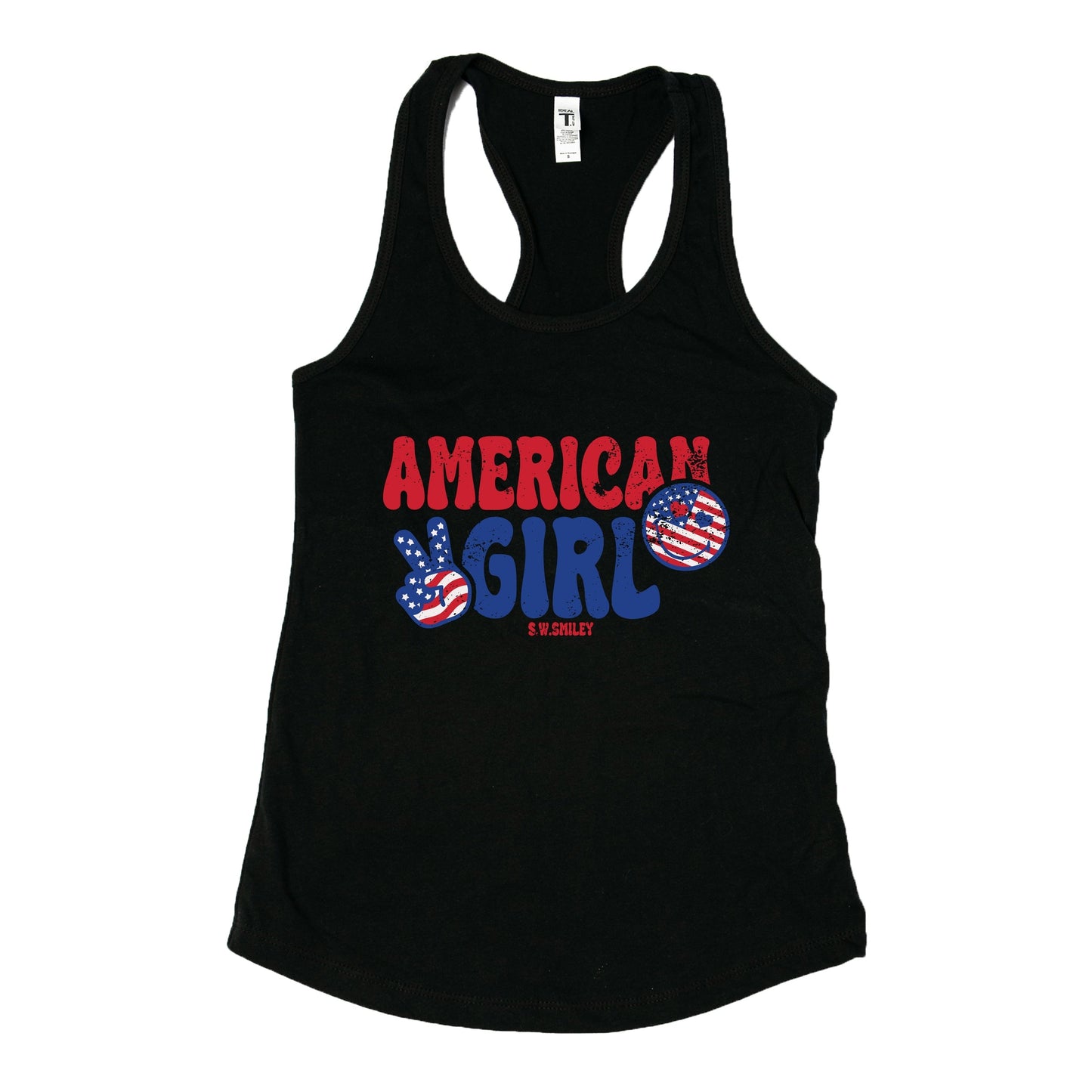 S.W.Smiley American Girl Patriotic - Women's Graphic Racerback Tank Top