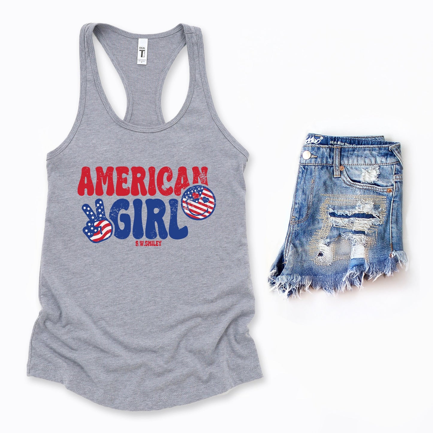 S.W.Smiley American Girl Patriotic - Women's Graphic Racerback Tank Top
