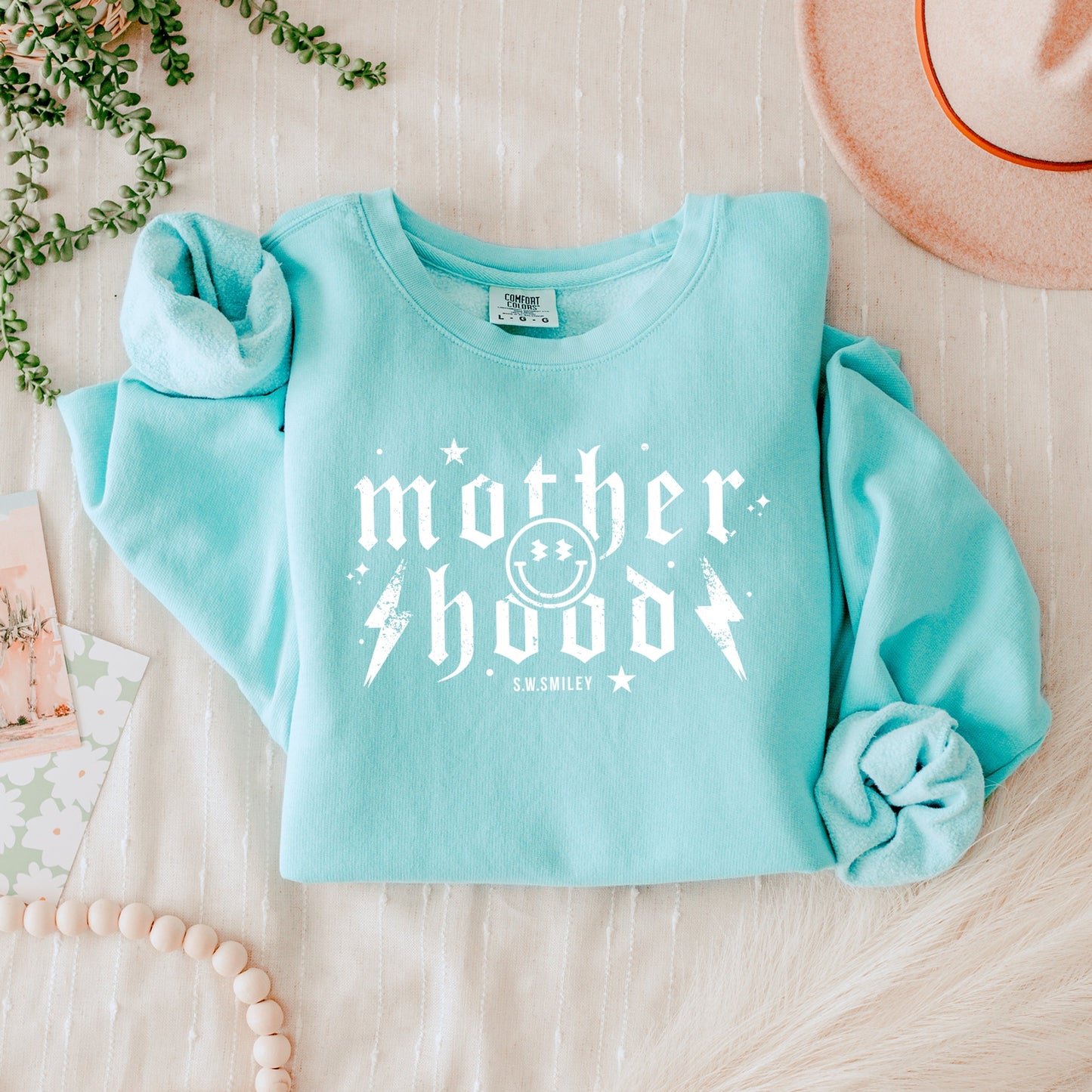 S.W.Smiley Mother Hood Distressed - Women's Lightweight Garment Dyed Sweatshirt