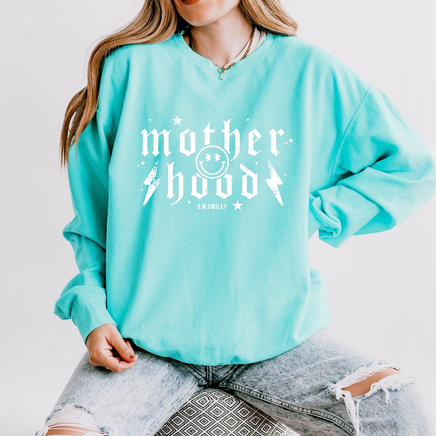 S.W.Smiley Mother Hood Distressed - Women's Lightweight Garment Dyed Sweatshirt