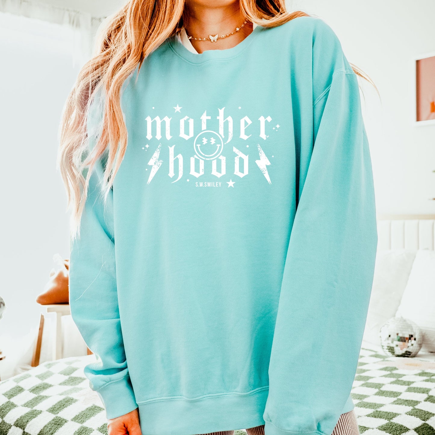 S.W.Smiley Mother Hood Distressed - Women's Lightweight Garment Dyed Sweatshirt