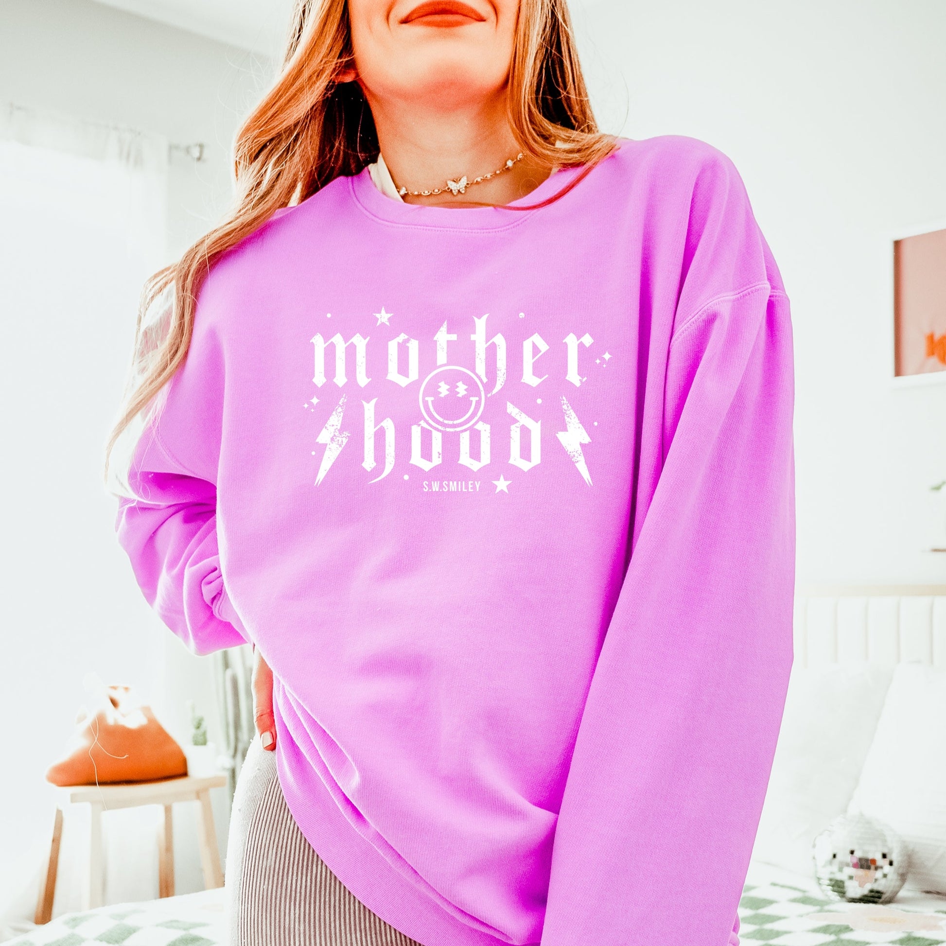 S.W.Smiley Mother Hood Distressed - Women's Lightweight Garment Dyed Sweatshirt