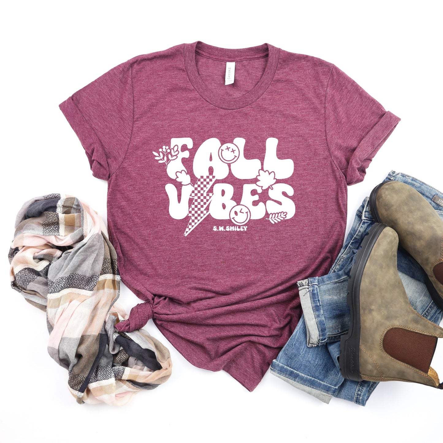 S.W.Smiley Fall Vibes Lightning - Women's Short Sleeve Graphic T-Shirt