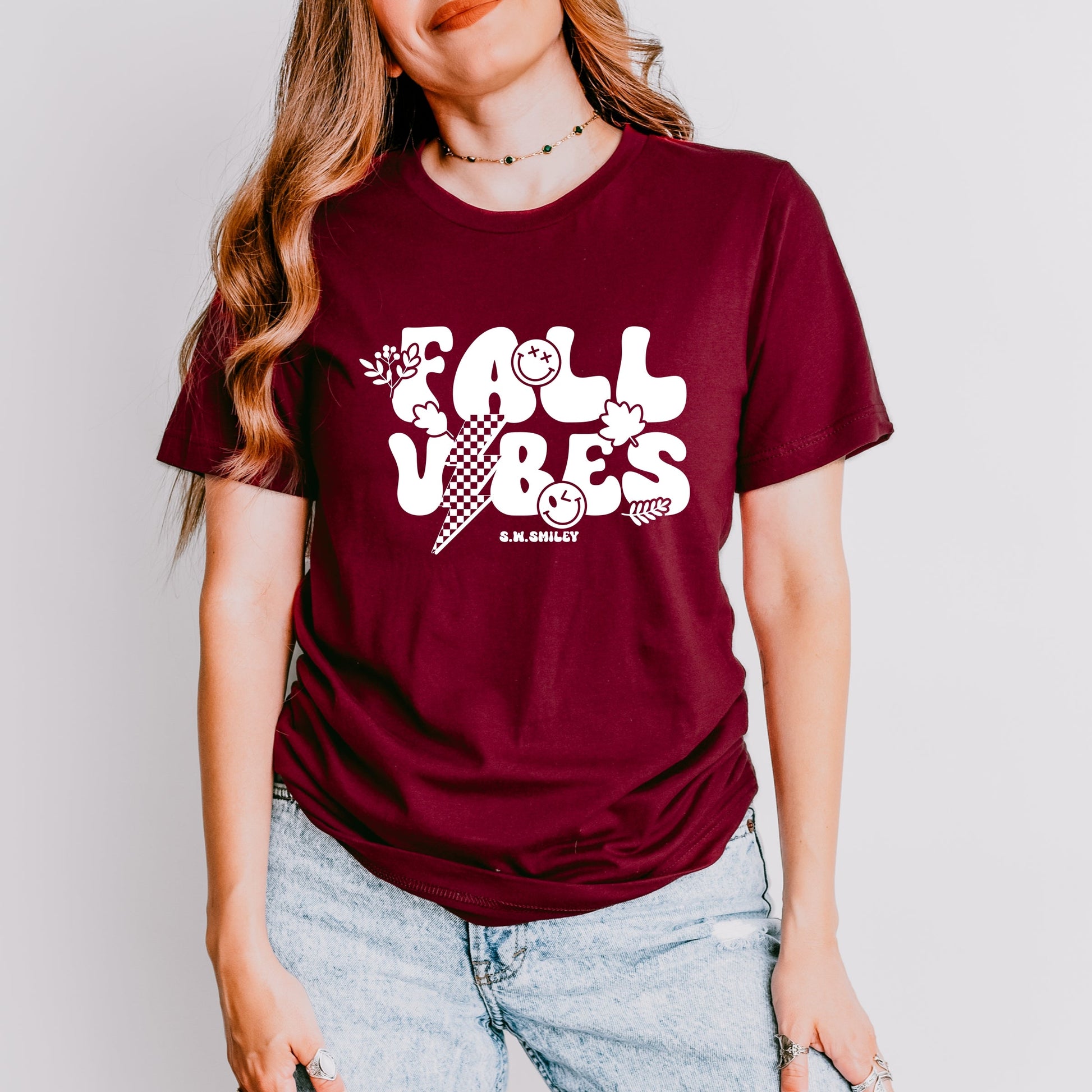 S.W.Smiley Fall Vibes Lightning - Women's Short Sleeve Graphic T-Shirt