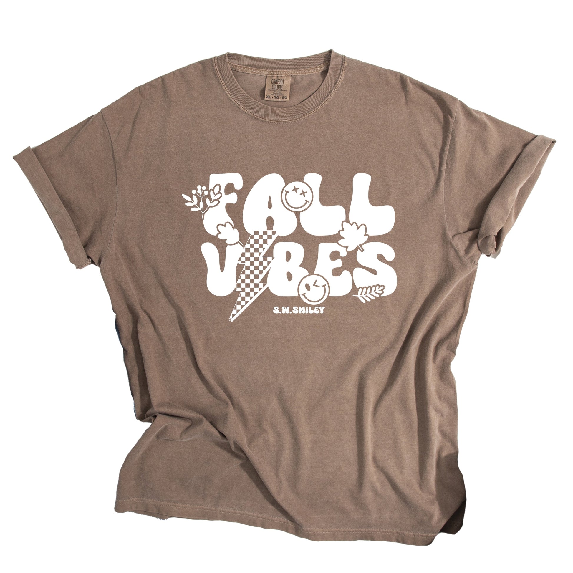 S.W.Smiley Fall Vibes Lightning - Women's Garment Dyed Graphic T-Shirt