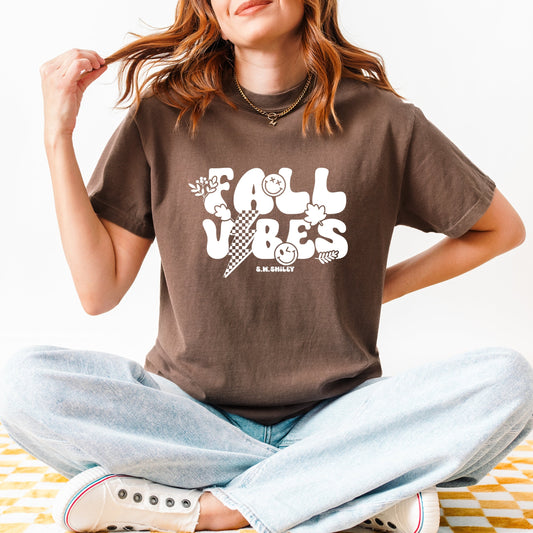 S.W.Smiley Fall Vibes Lightning - Women's Garment Dyed Graphic T-Shirt