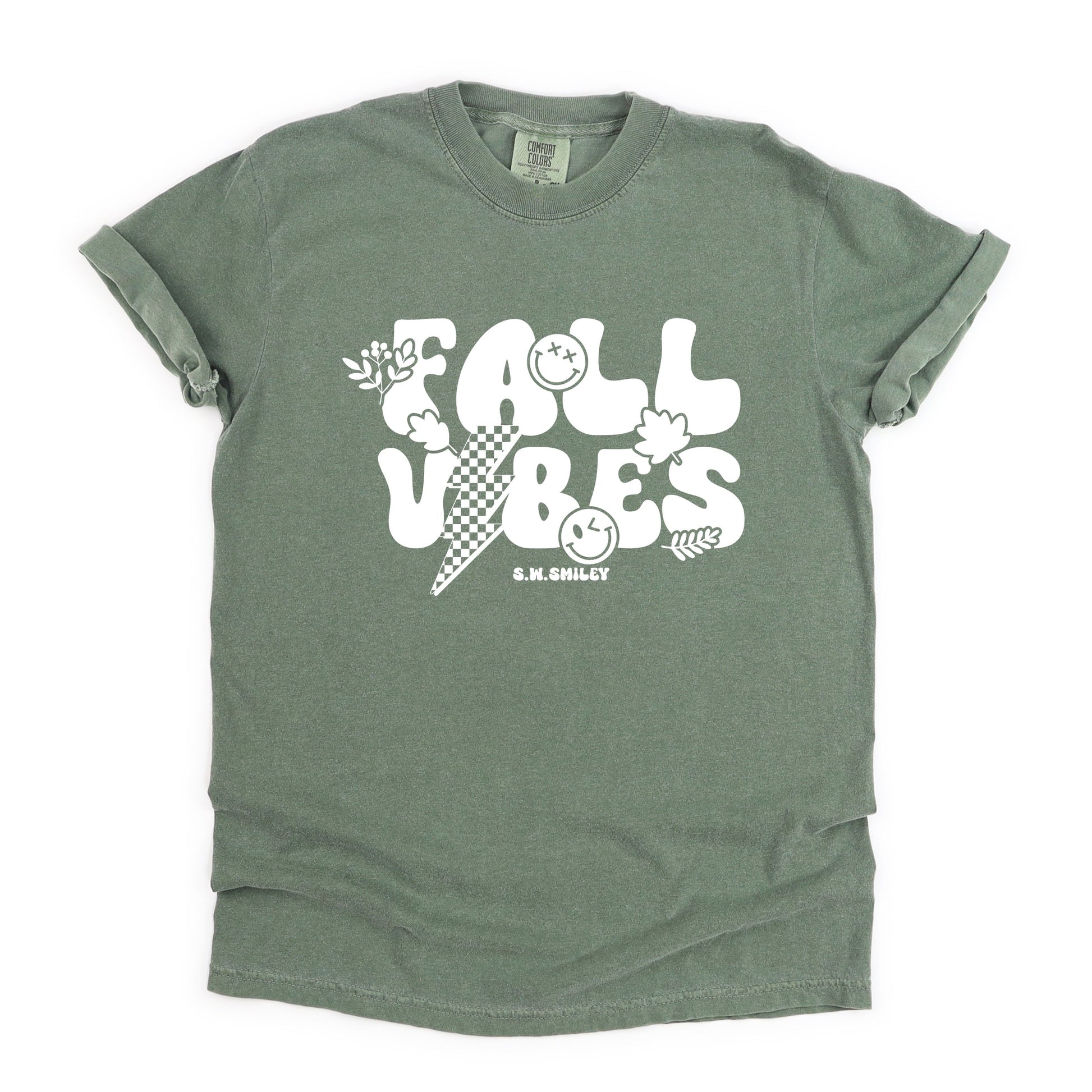 S.W.Smiley Fall Vibes Lightning - Women's Garment Dyed Graphic T-Shirt