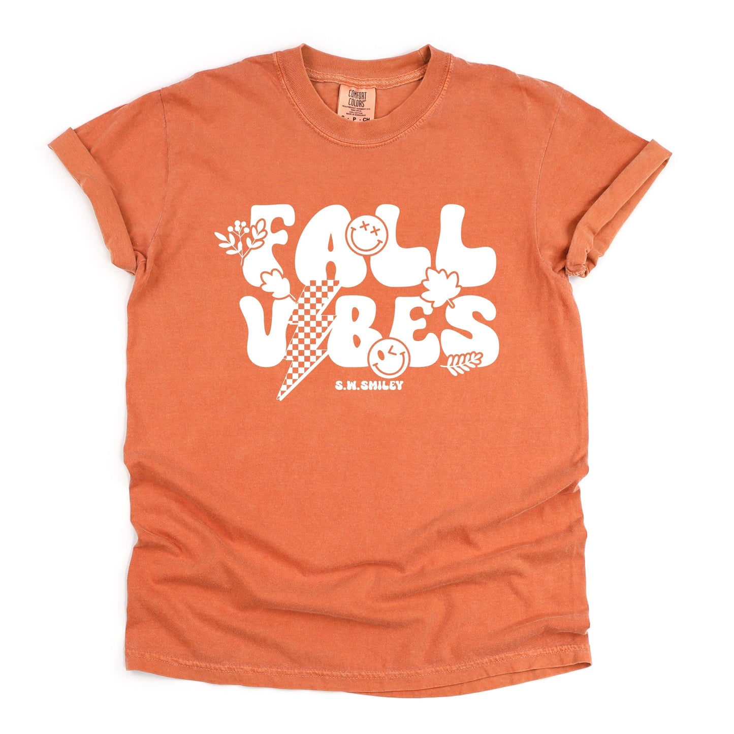 S.W.Smiley Fall Vibes Lightning - Women's Garment Dyed Graphic T-Shirt