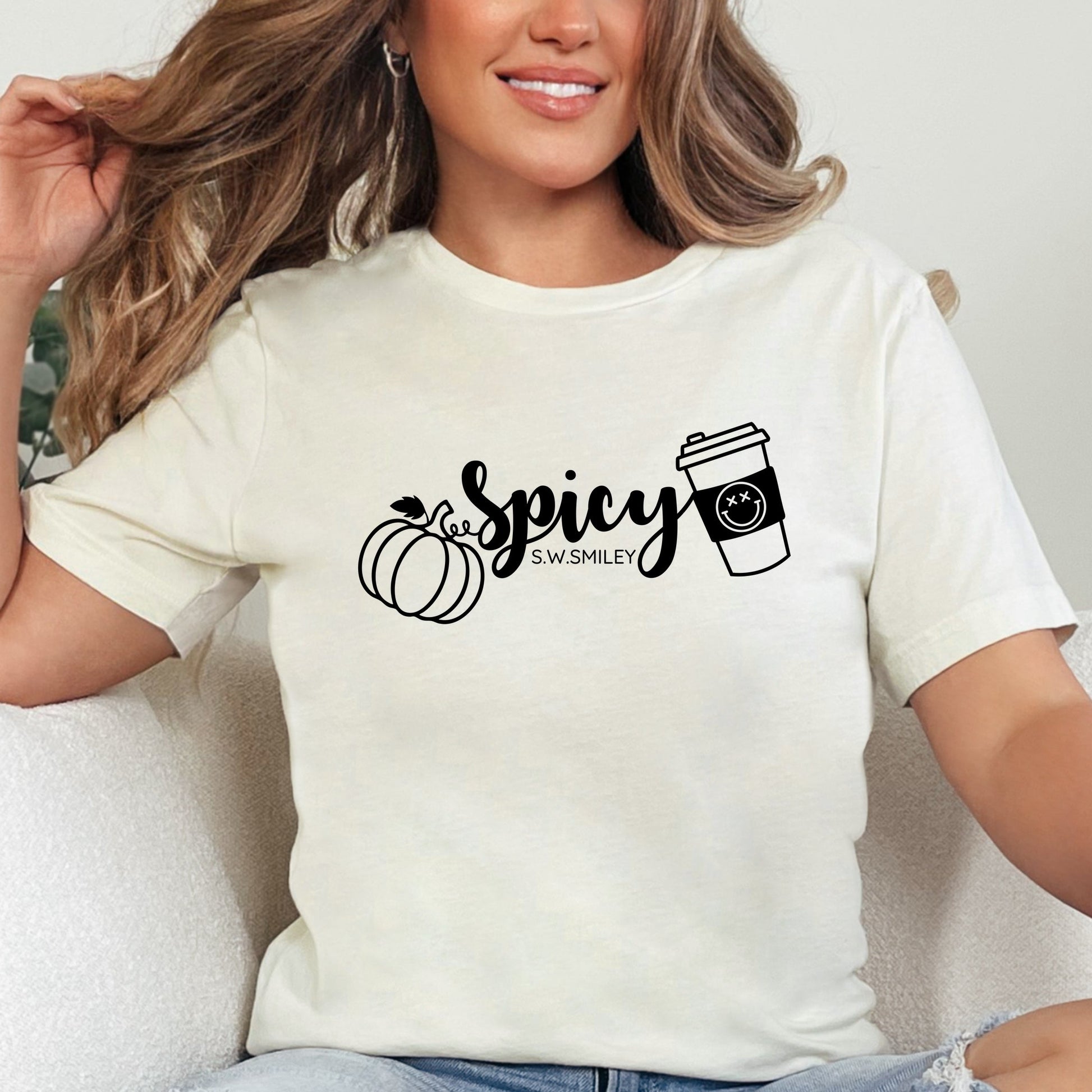 S.W.Smiley Spicy Pumpkin Spice - Women's Short Sleeve Graphic T-Shirt