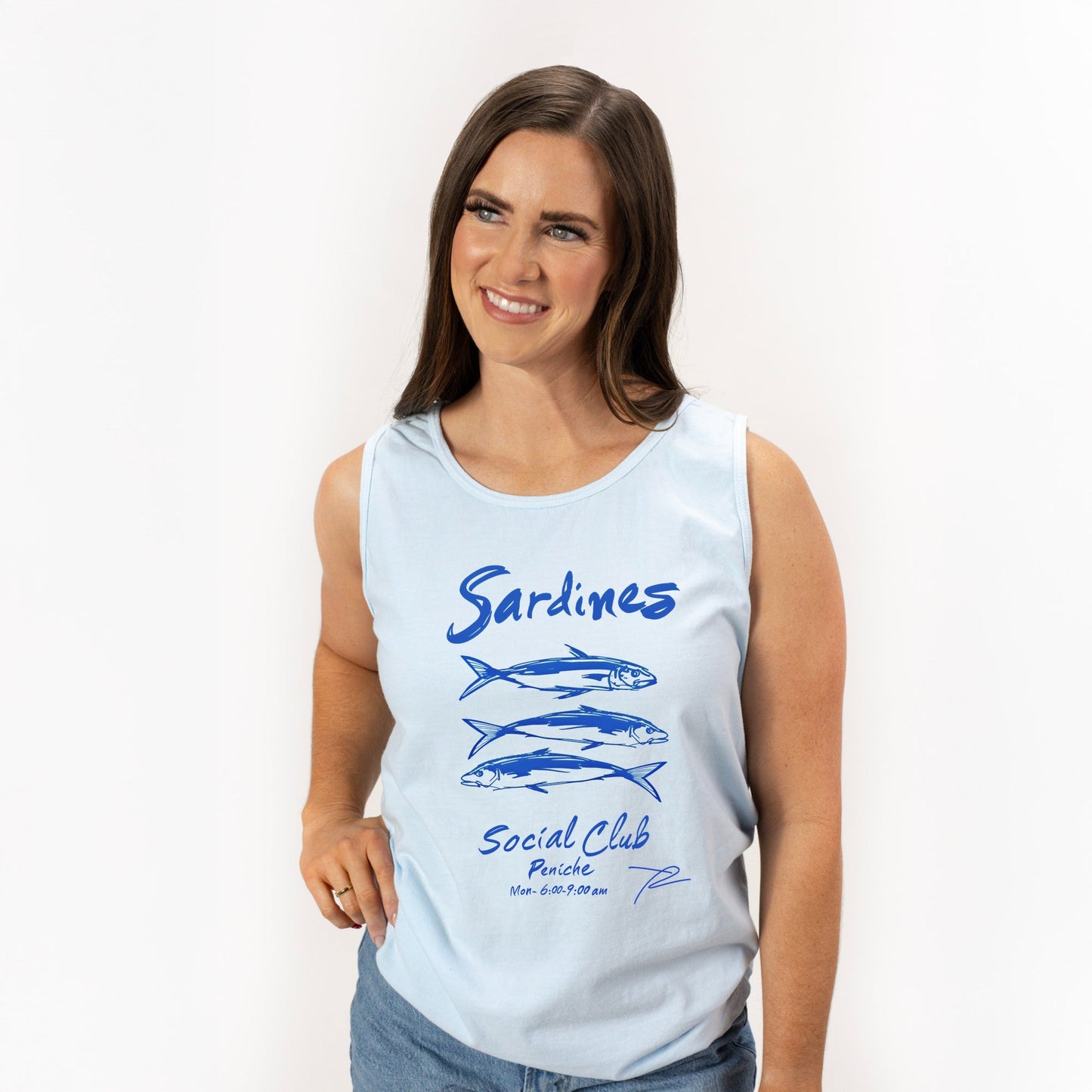Sardines Social Club - Women's Garment Dyed Graphic Tank Top