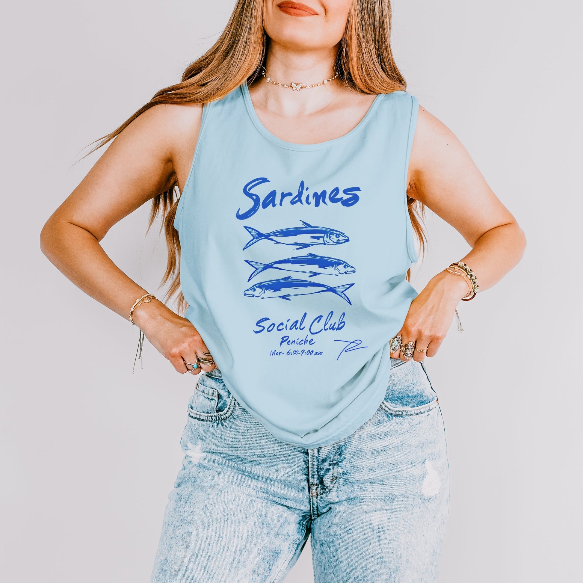 Sardines Social Club - Women's Garment Dyed Graphic Tank Top