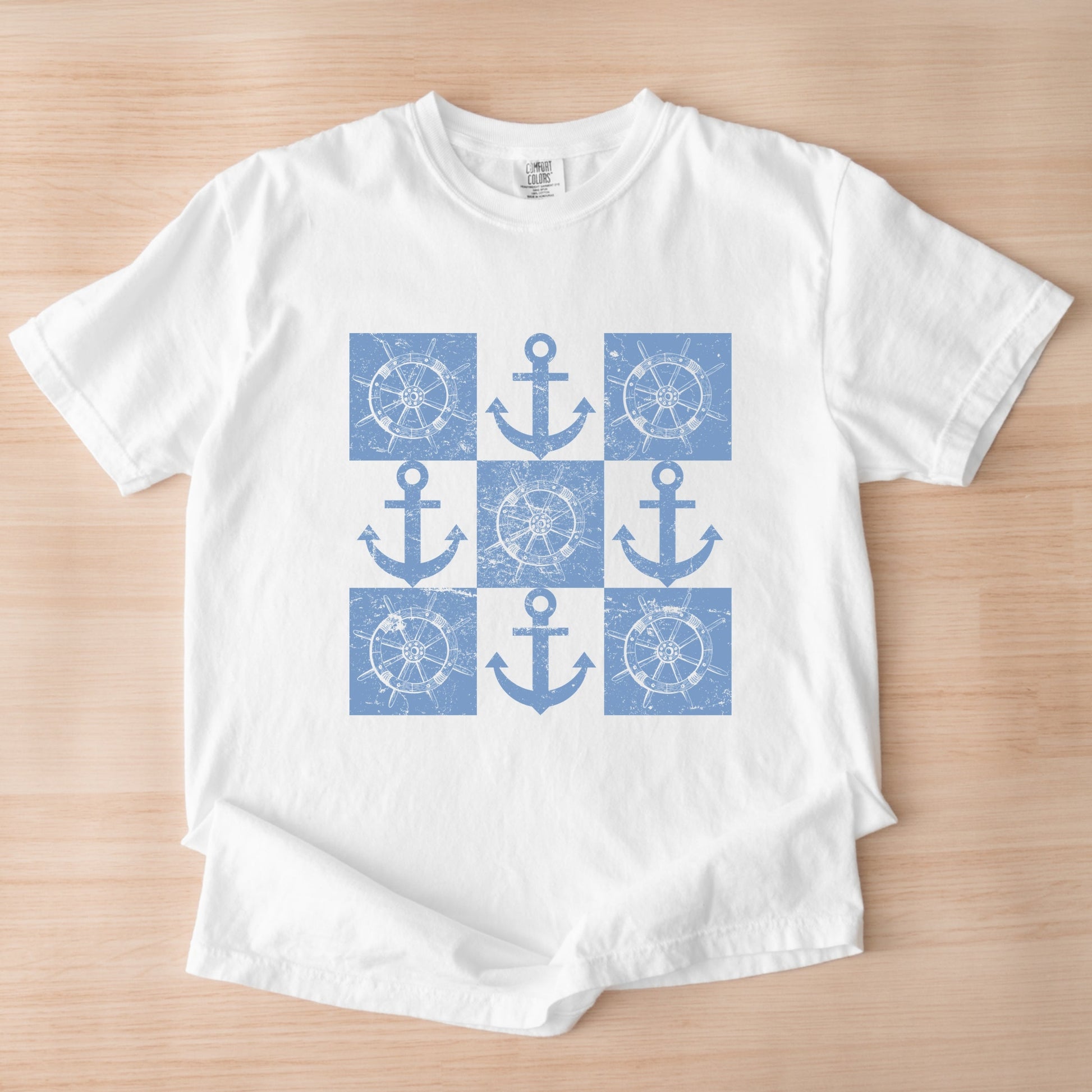 Anchor Wheel Grid - Womens Garment Dyed Tee