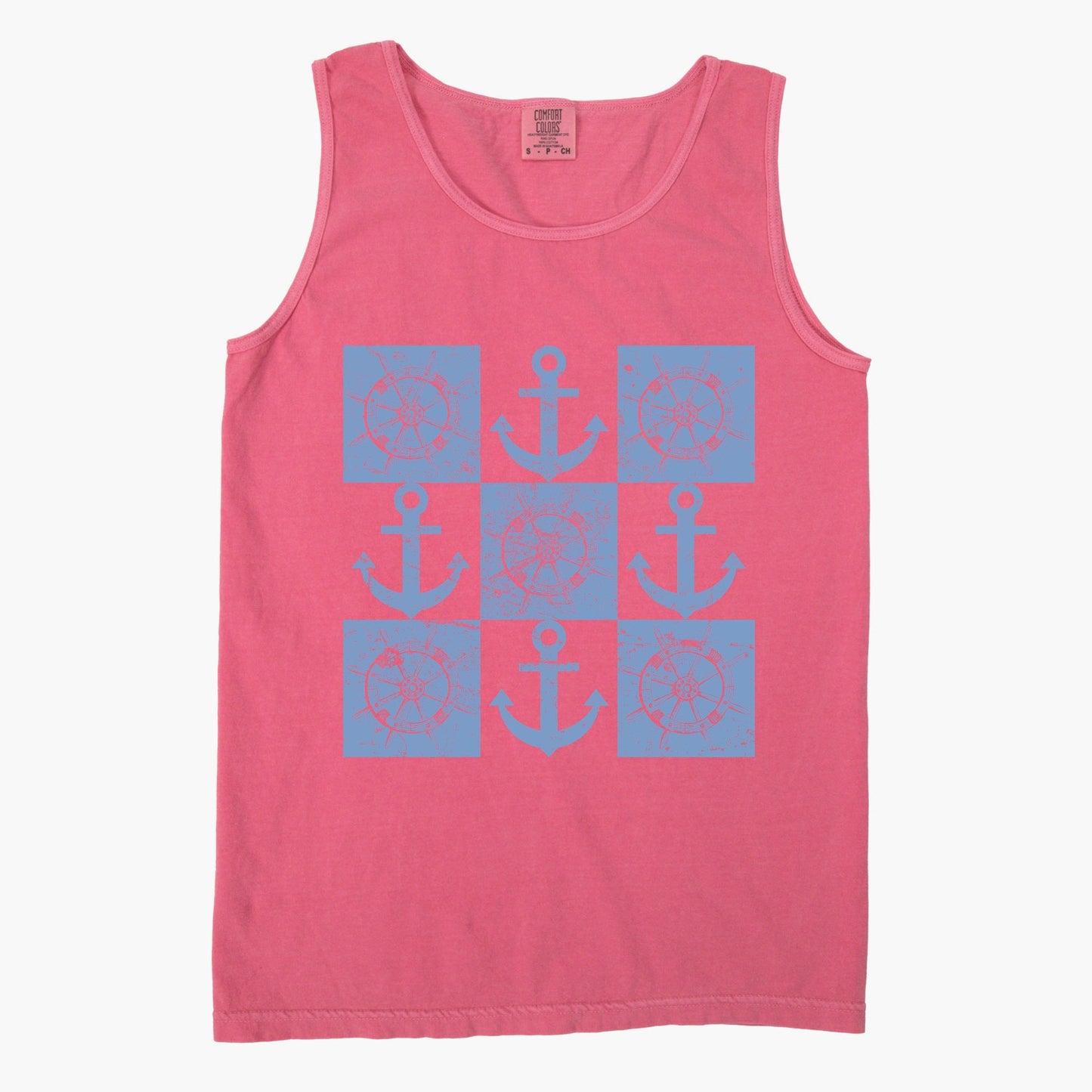 Anchor Wheel Grid - Womens Garment Dyed Tank