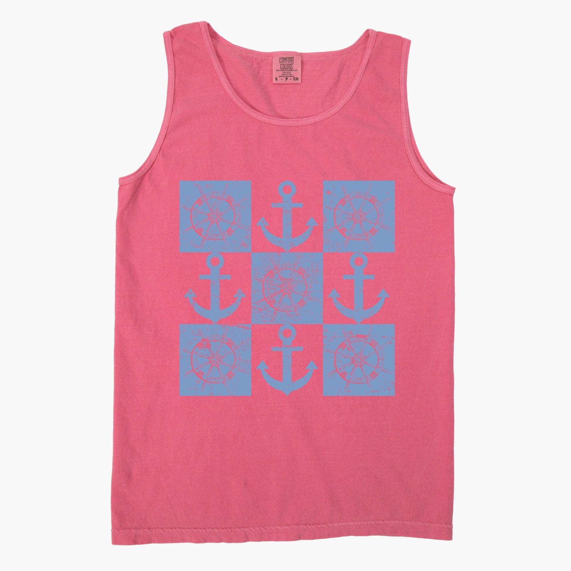 Anchor Wheel Grid - Womens Garment Dyed Tank