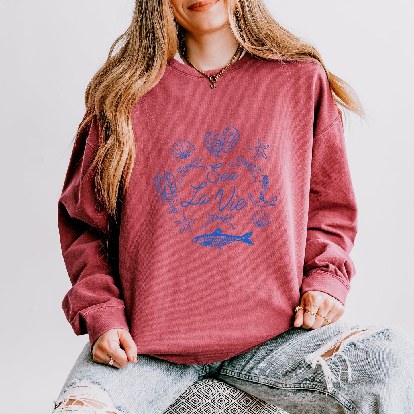 Sea La Vie Collage - Womens Lightweight Garment Dyed Sweatshirt