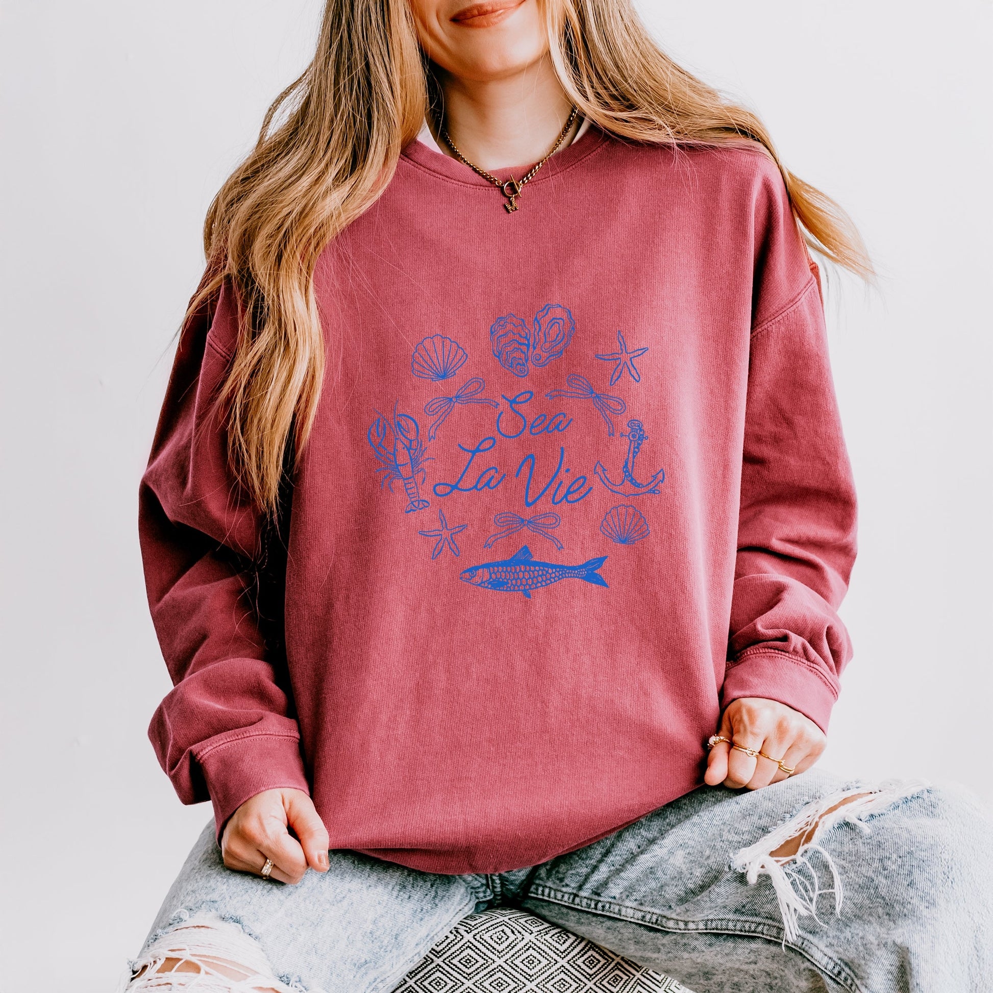 Sea La Vie Collage - Womens Lightweight Garment Dyed Sweatshirt