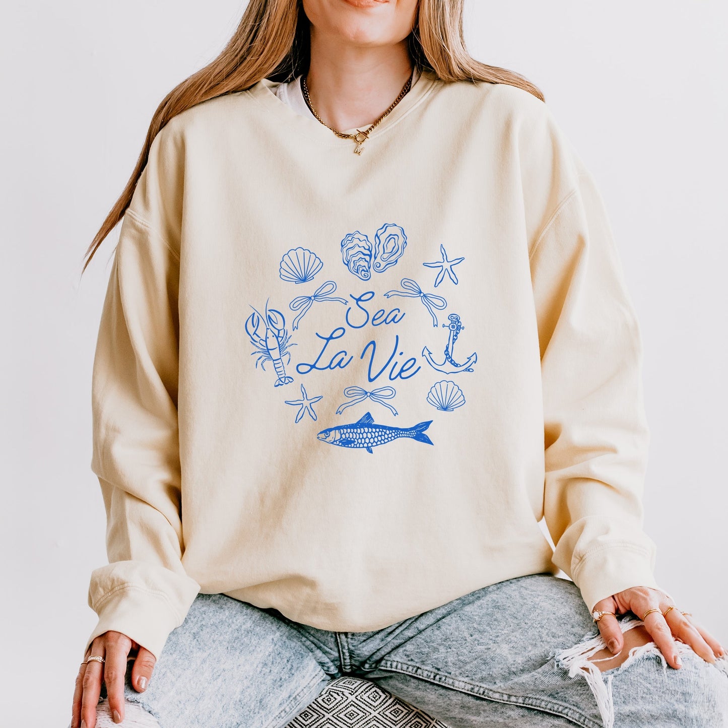 Sea La Vie Collage - Womens Lightweight Garment Dyed Sweatshirt