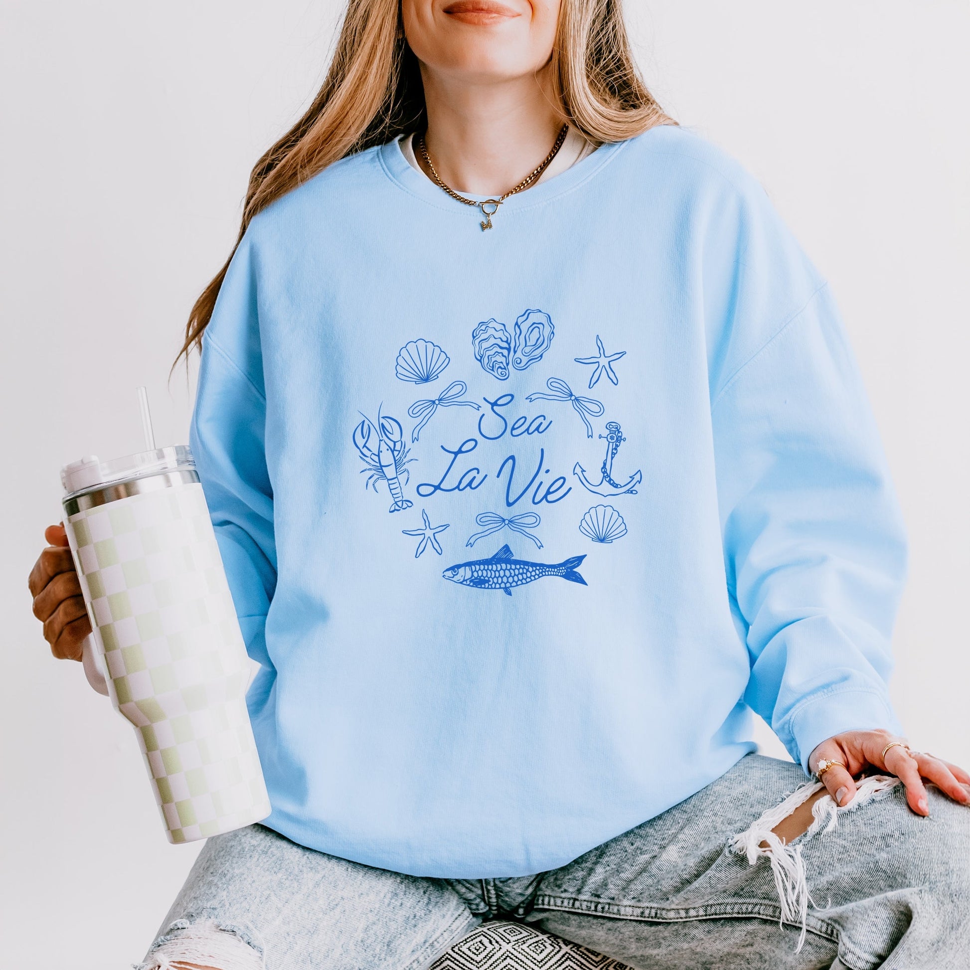 Sea La Vie Collage - Womens Lightweight Garment Dyed Sweatshirt