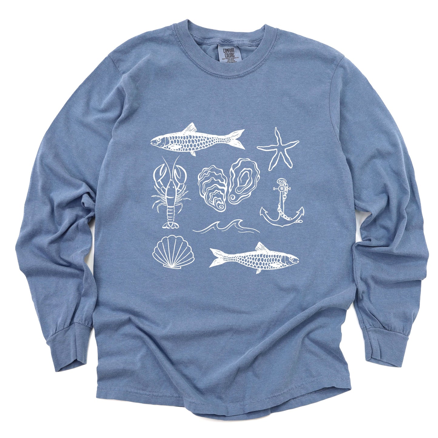 Fisherman Collage - Women's Garment Dyed Long Sleeve Graphic T-Shirt