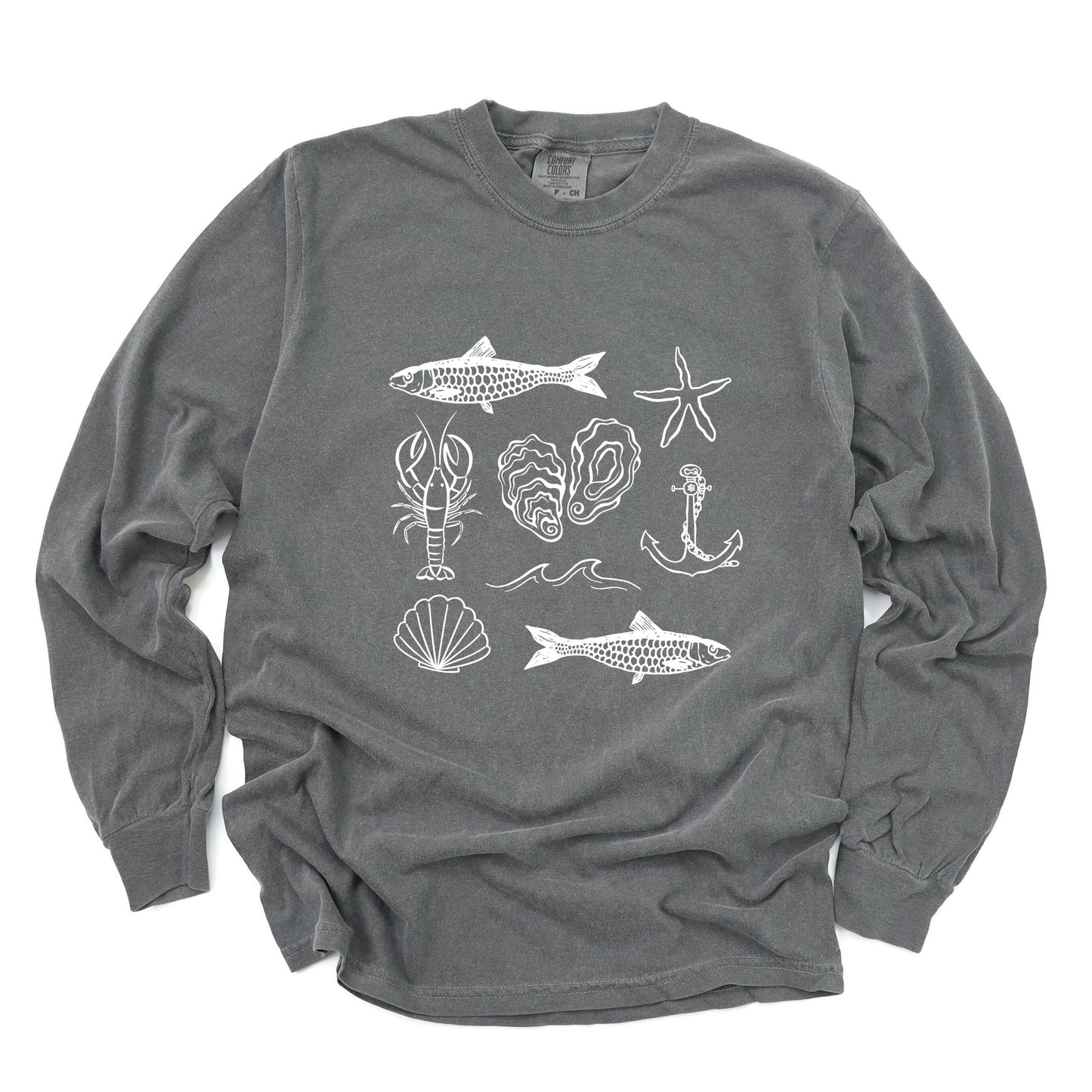 Fisherman Collage - Women's Garment Dyed Long Sleeve Graphic T-Shirt