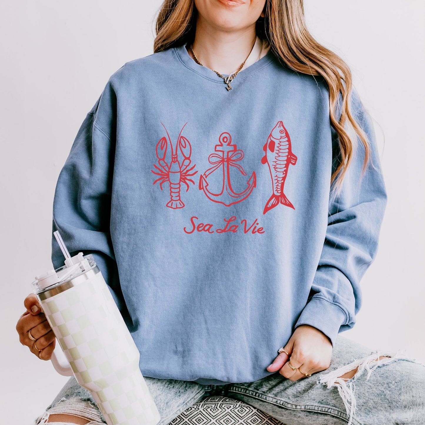 Sea La Vie 3 Across - Womens Lightweight Garment Dyed Sweatshirt