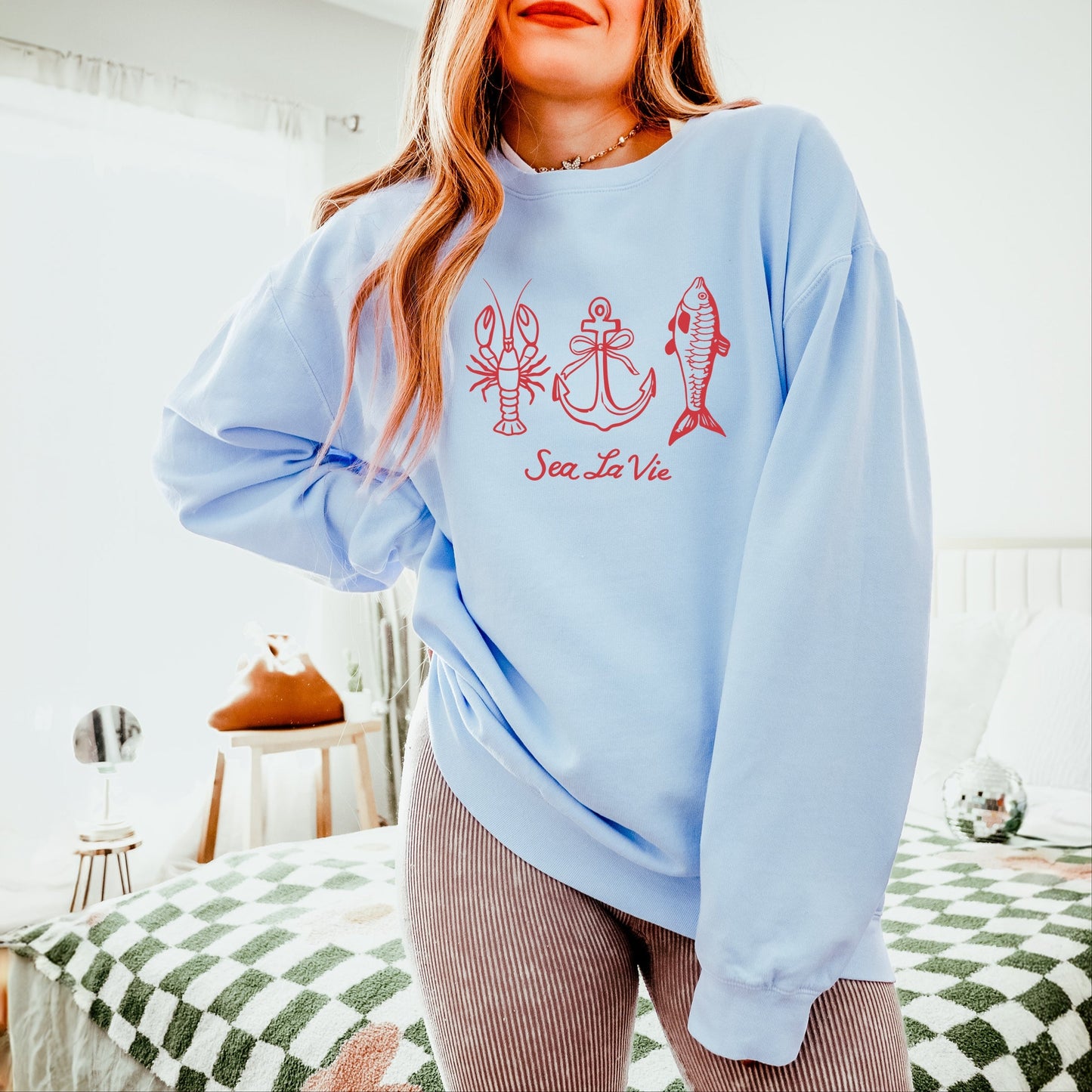 Sea La Vie 3 Across - Womens Lightweight Garment Dyed Sweatshirt