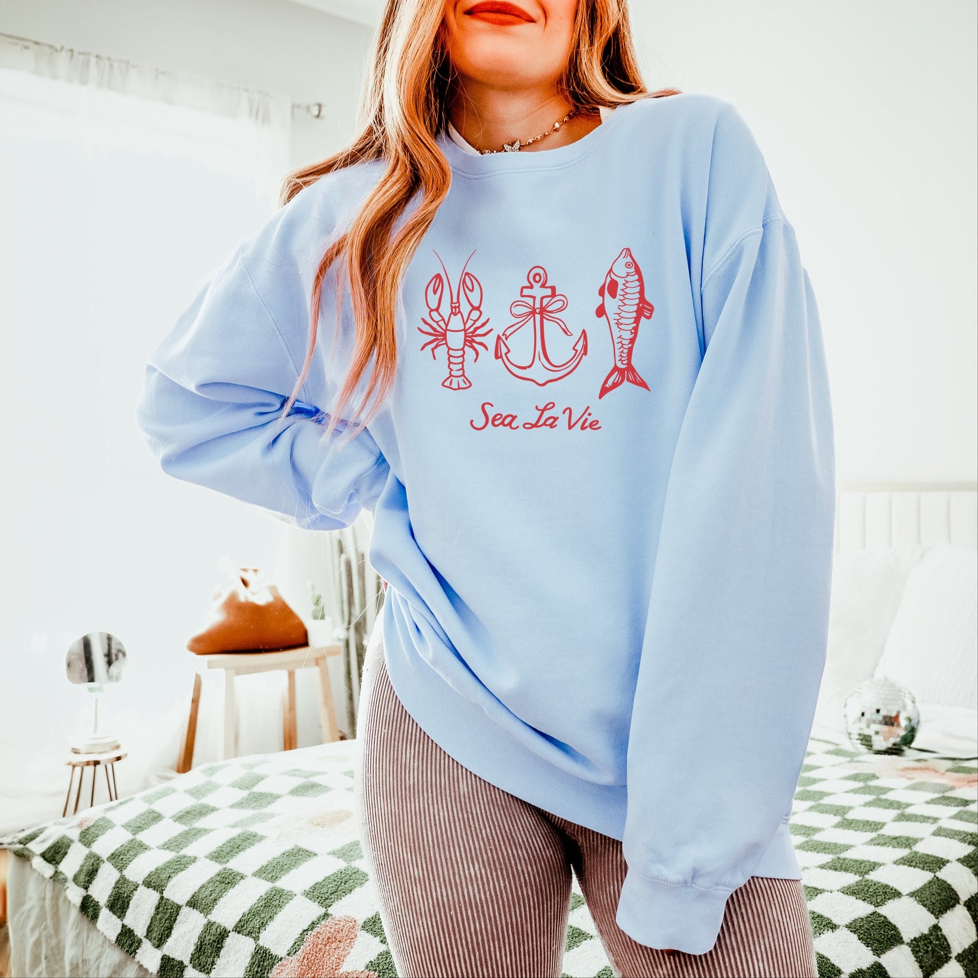 Sea La Vie 3 Across - Womens Lightweight Garment Dyed Sweatshirt