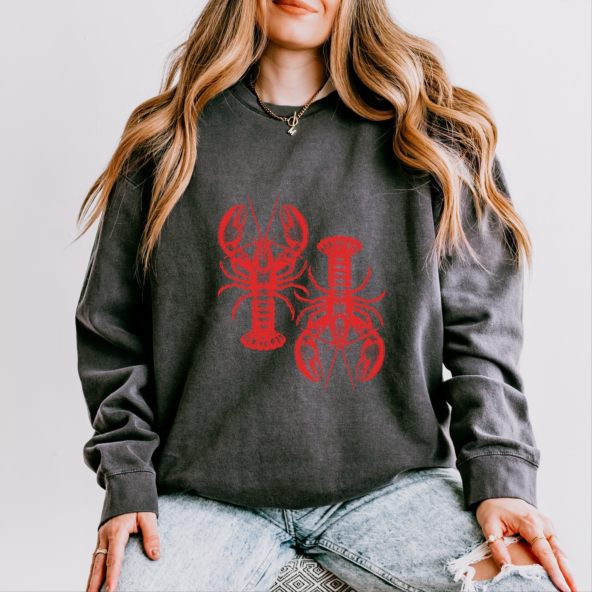 Two Lobsters - Womens Lightweight Garment Dyed Sweatshirt