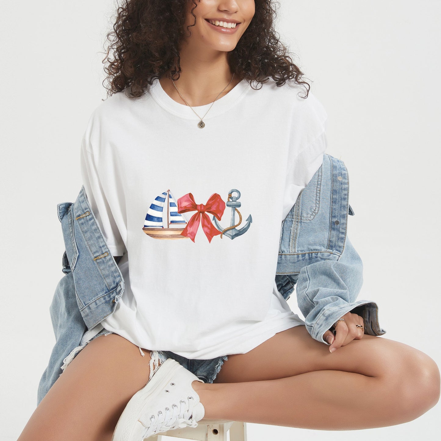 Coquette Ship Anchor - Women's Garment Dyed Graphic T-Shirt