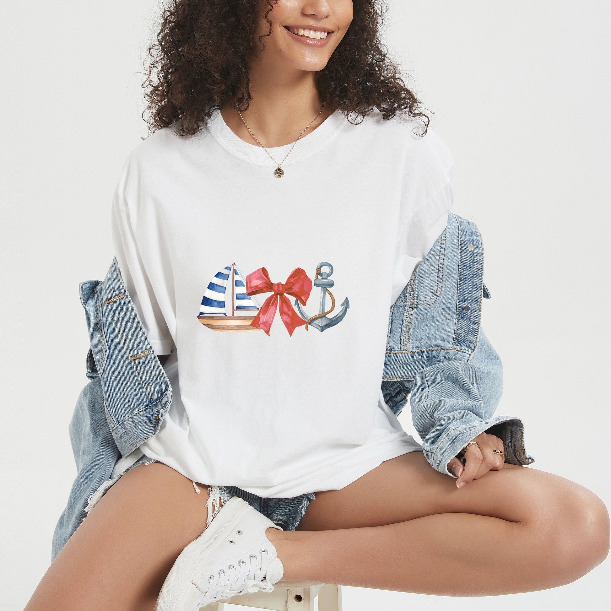 Coquette Ship Anchor - Women's Garment Dyed Graphic T-Shirt
