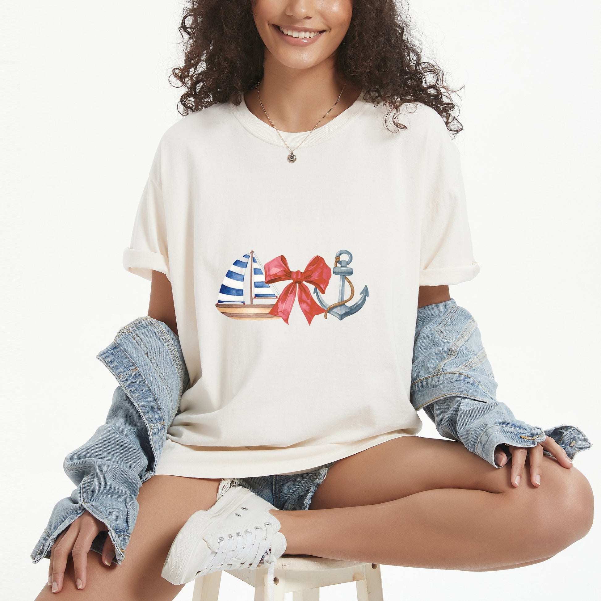 Coquette Ship Anchor - Women's Garment Dyed Graphic T-Shirt