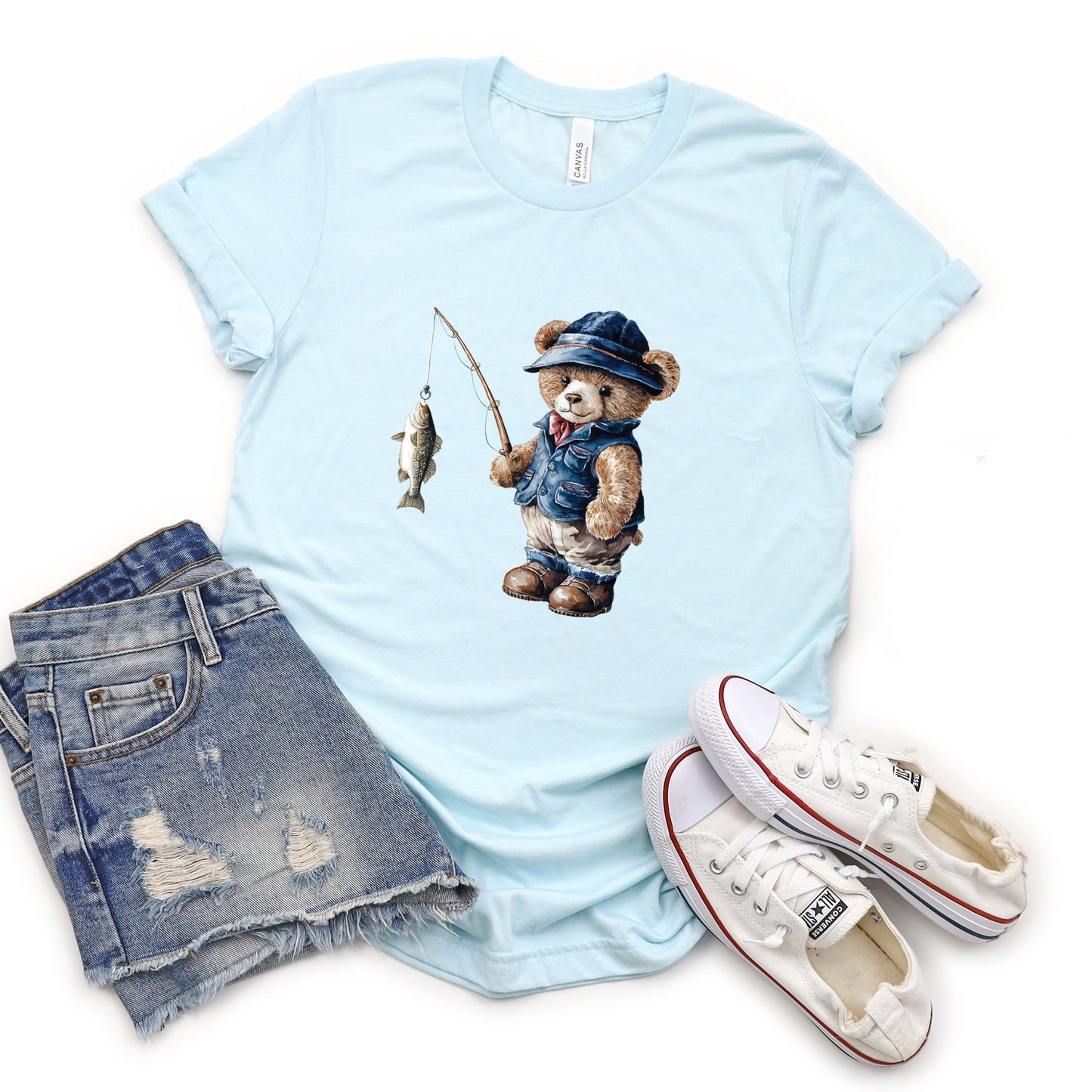 Teddy Bear Fisherman - Womens Short Sleeve Tee