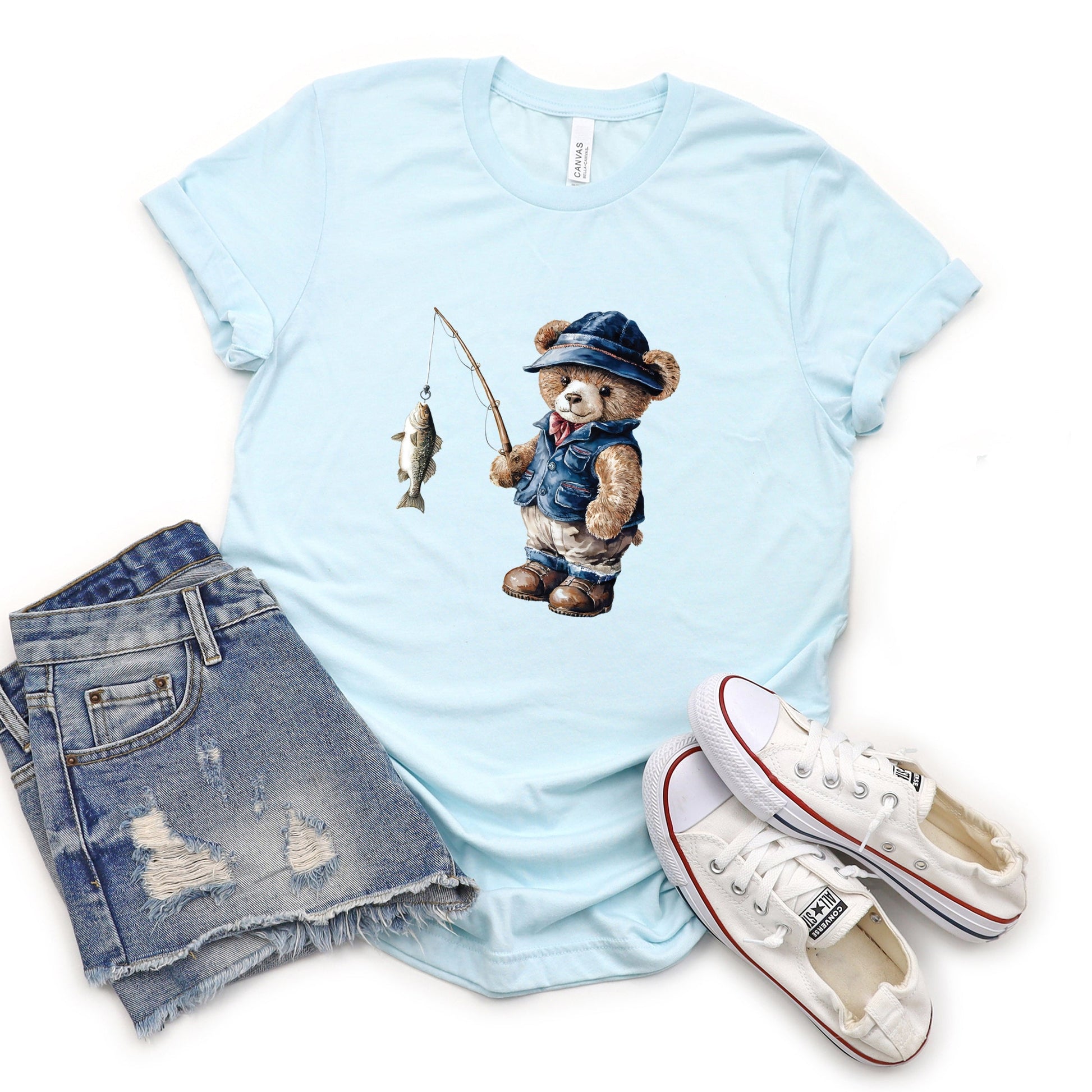Teddy Bear Fisherman - Womens Short Sleeve Tee