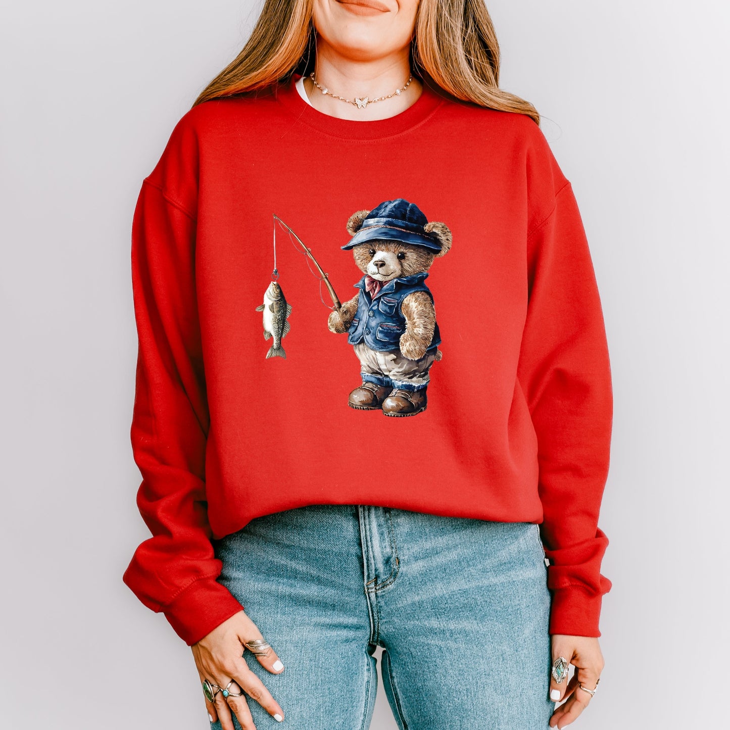 Teddy Bear Fisherman -  Womens Sweatshirt