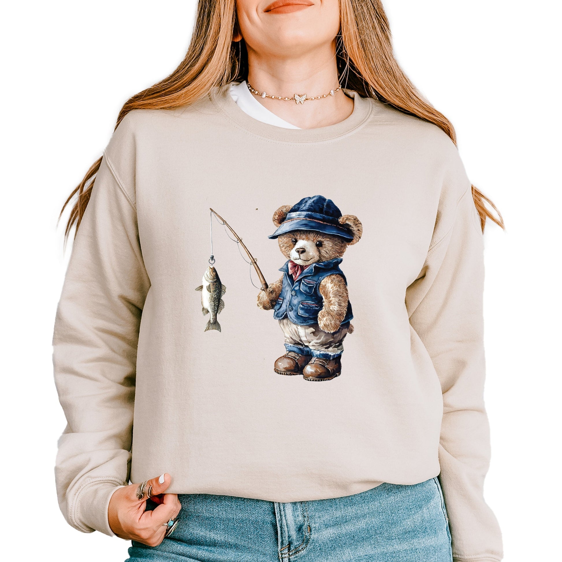Teddy Bear Fisherman -  Womens Sweatshirt