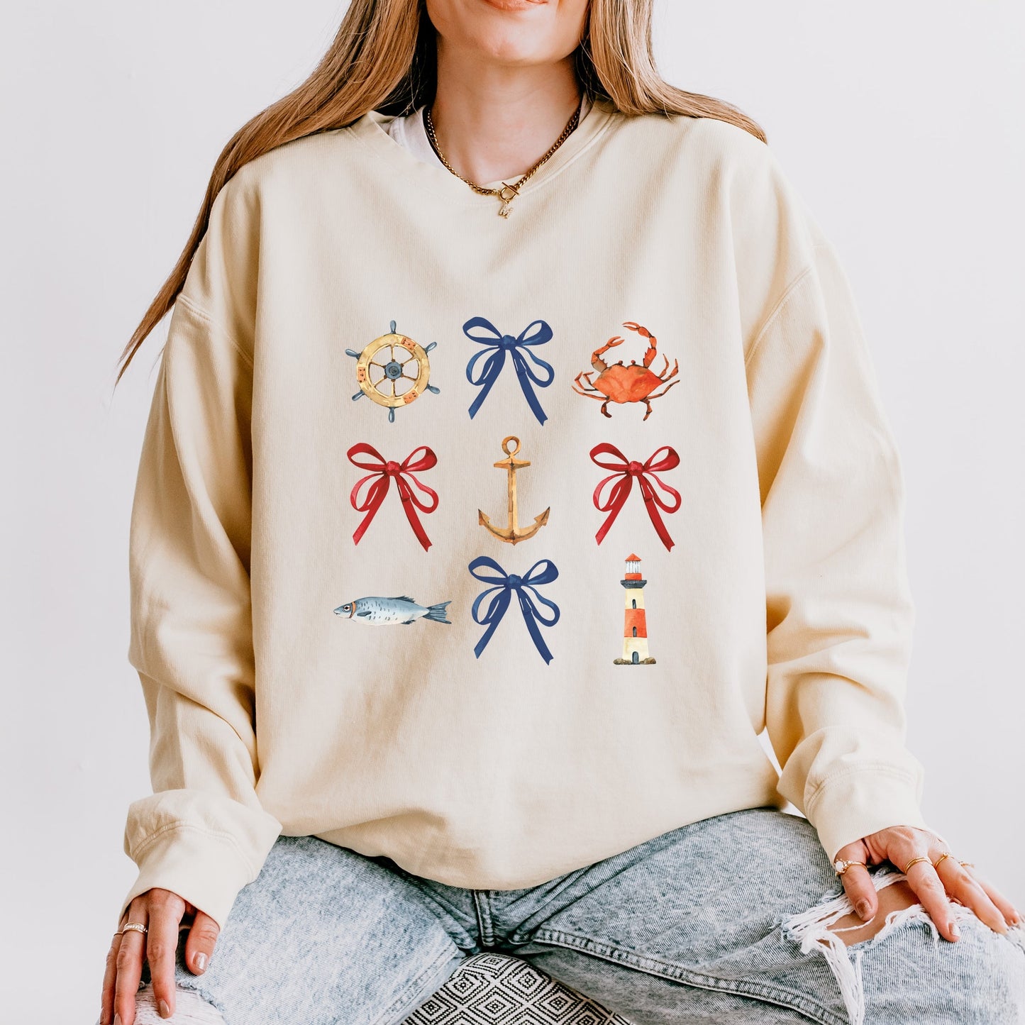Coquette Nautical Collage - Women's Lightweight Garment Dyed Sweatshirt