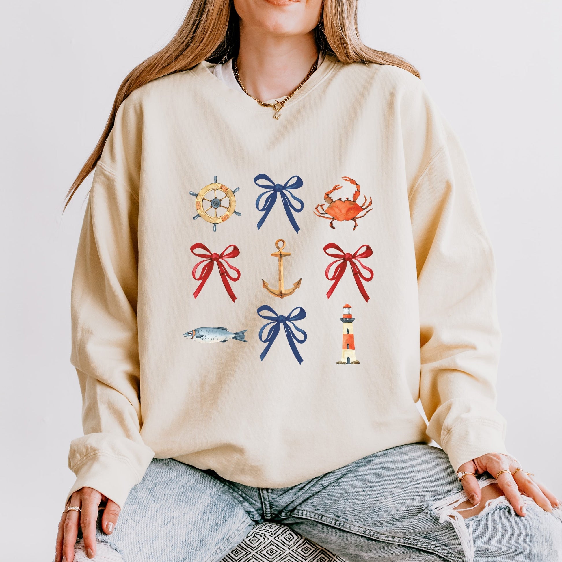 Coquette Nautical Collage - Womens Lightweight Garment Dyed Sweatshirt