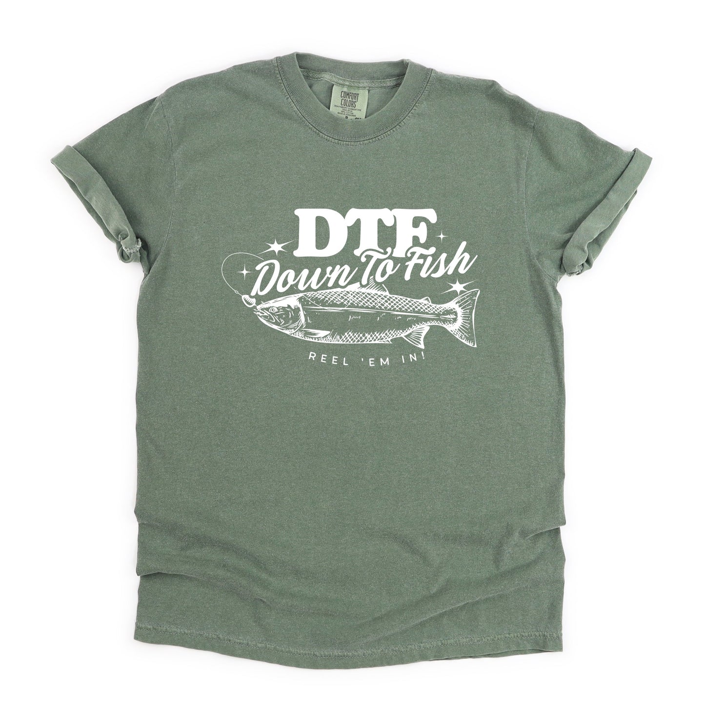 DTF Down To Fish - Women's Garment Dyed Graphic T-Shirt