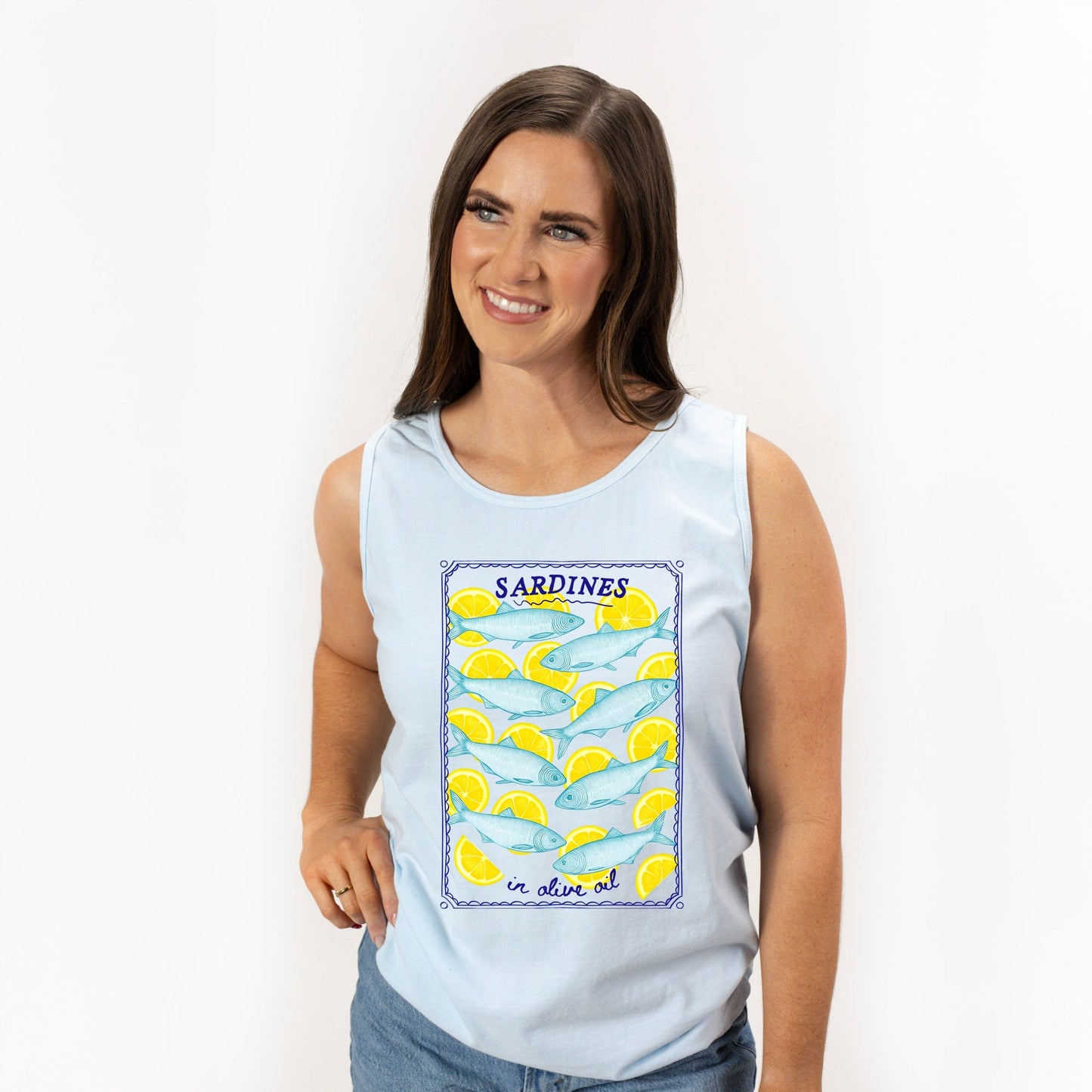 Sardines In Olive Oil - Womens Garment Dyed Graphic Tank Top