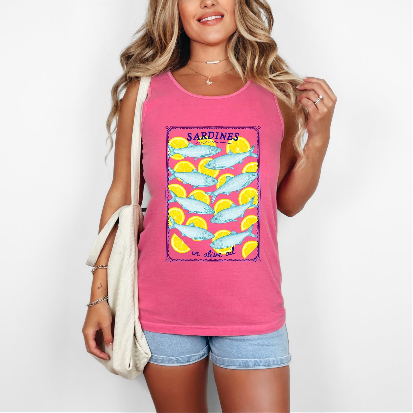 Sardines In Olive Oil - Women's Garment Dyed Graphic Tank Top