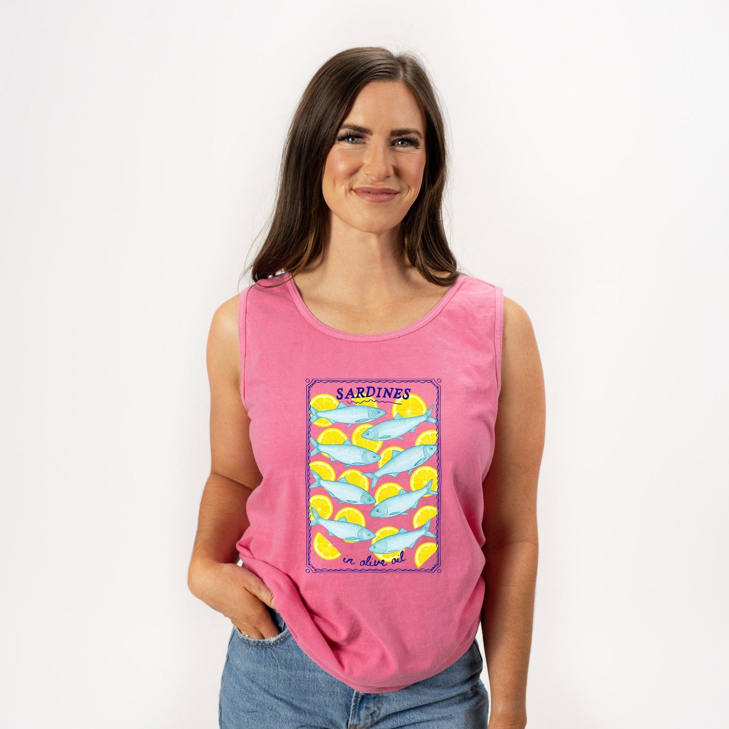 Sardines In Olive Oil - Womens Garment Dyed Graphic Tank Top