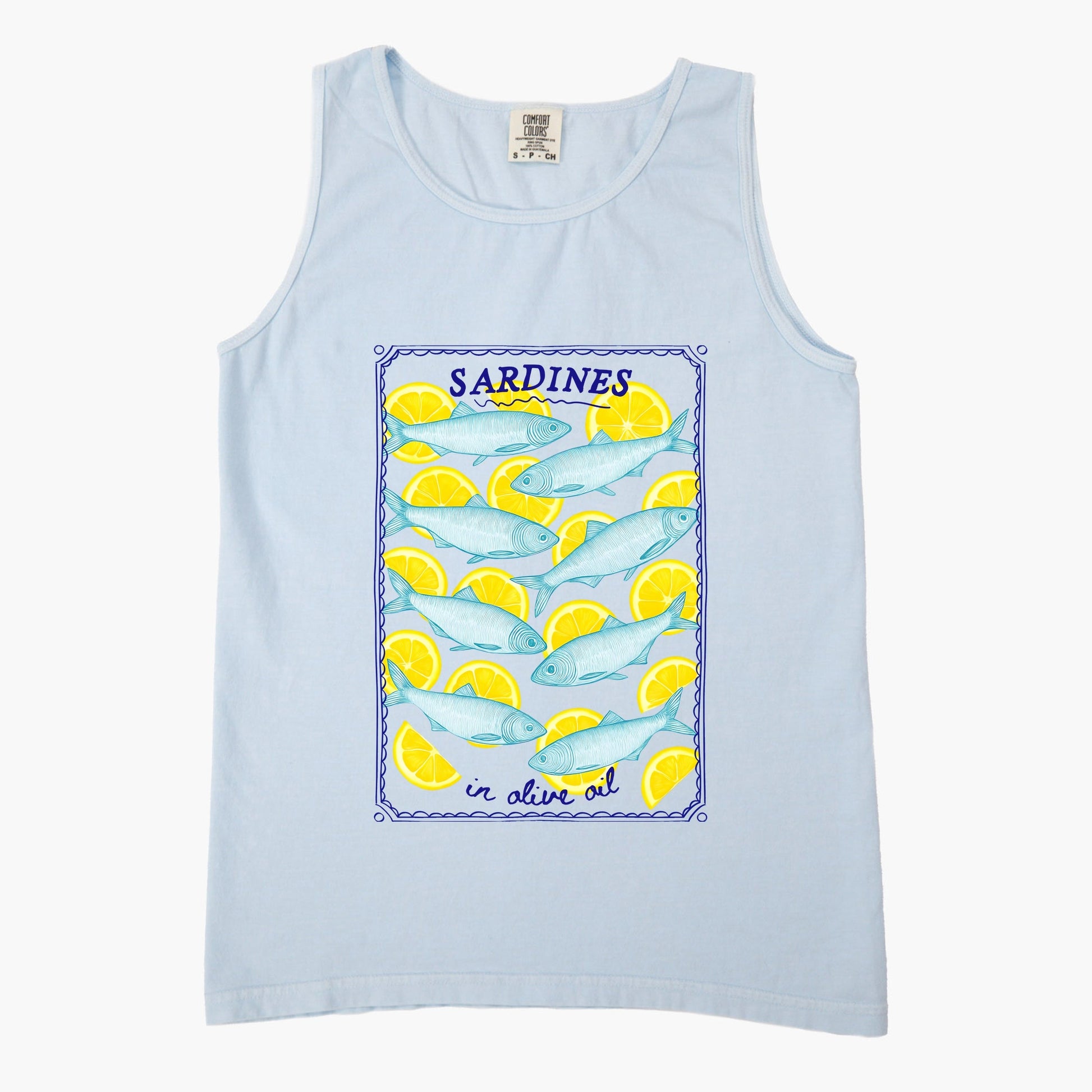 Sardines In Olive Oil - Womens Garment Dyed Graphic Tank Top