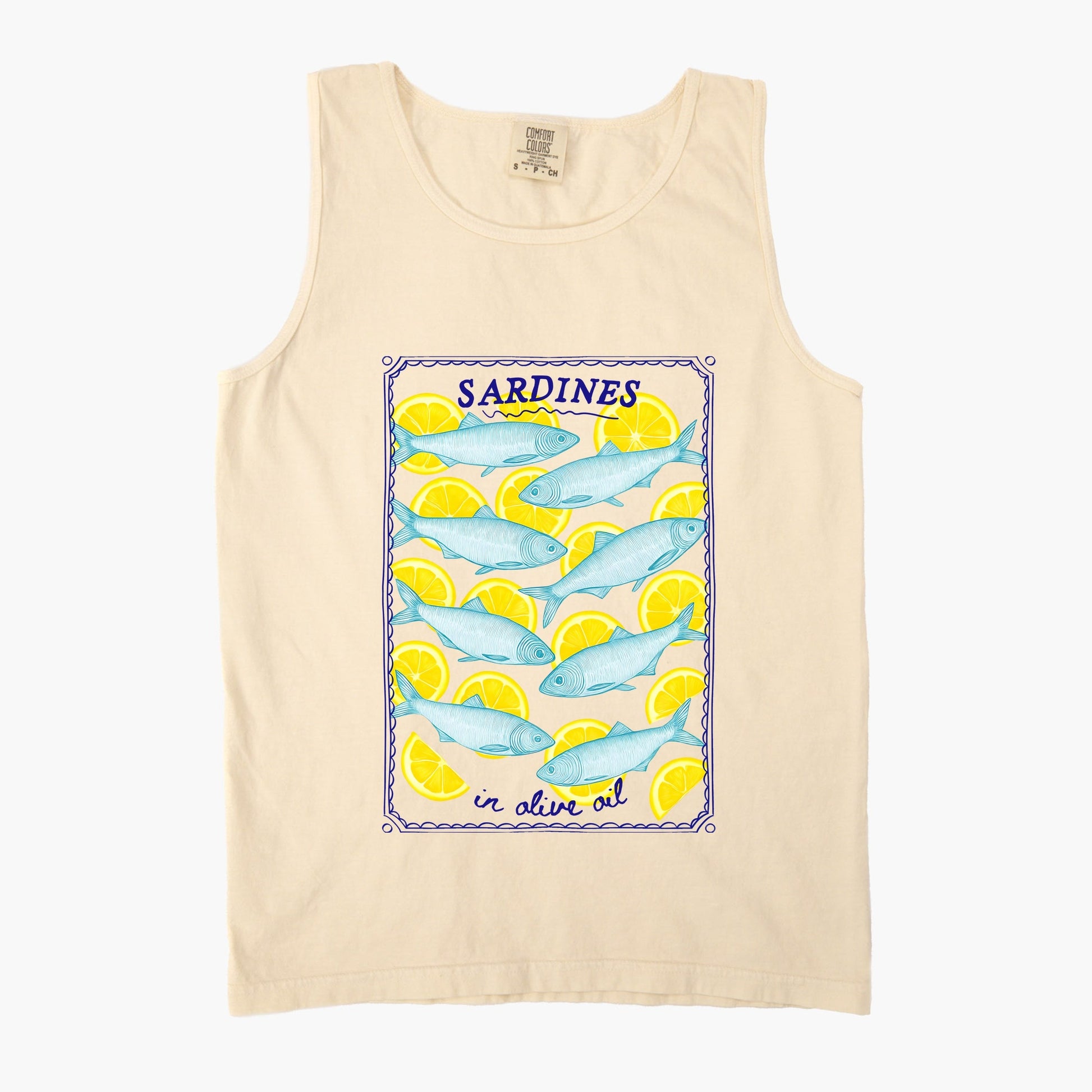 Sardines In Olive Oil - Womens Garment Dyed Graphic Tank Top