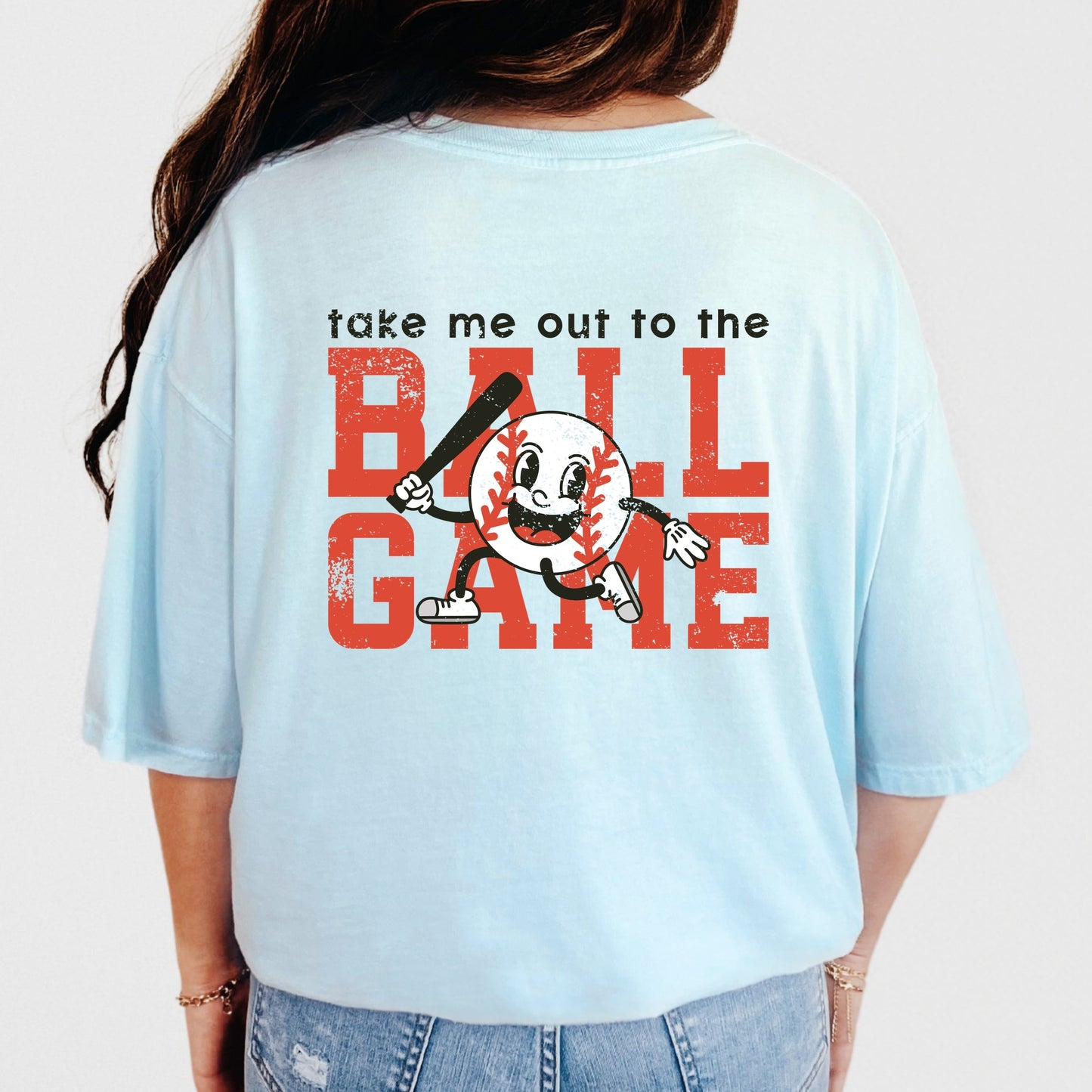 Take Me Out To The Ball Game Distressed - Women's Garment Dyed Tee