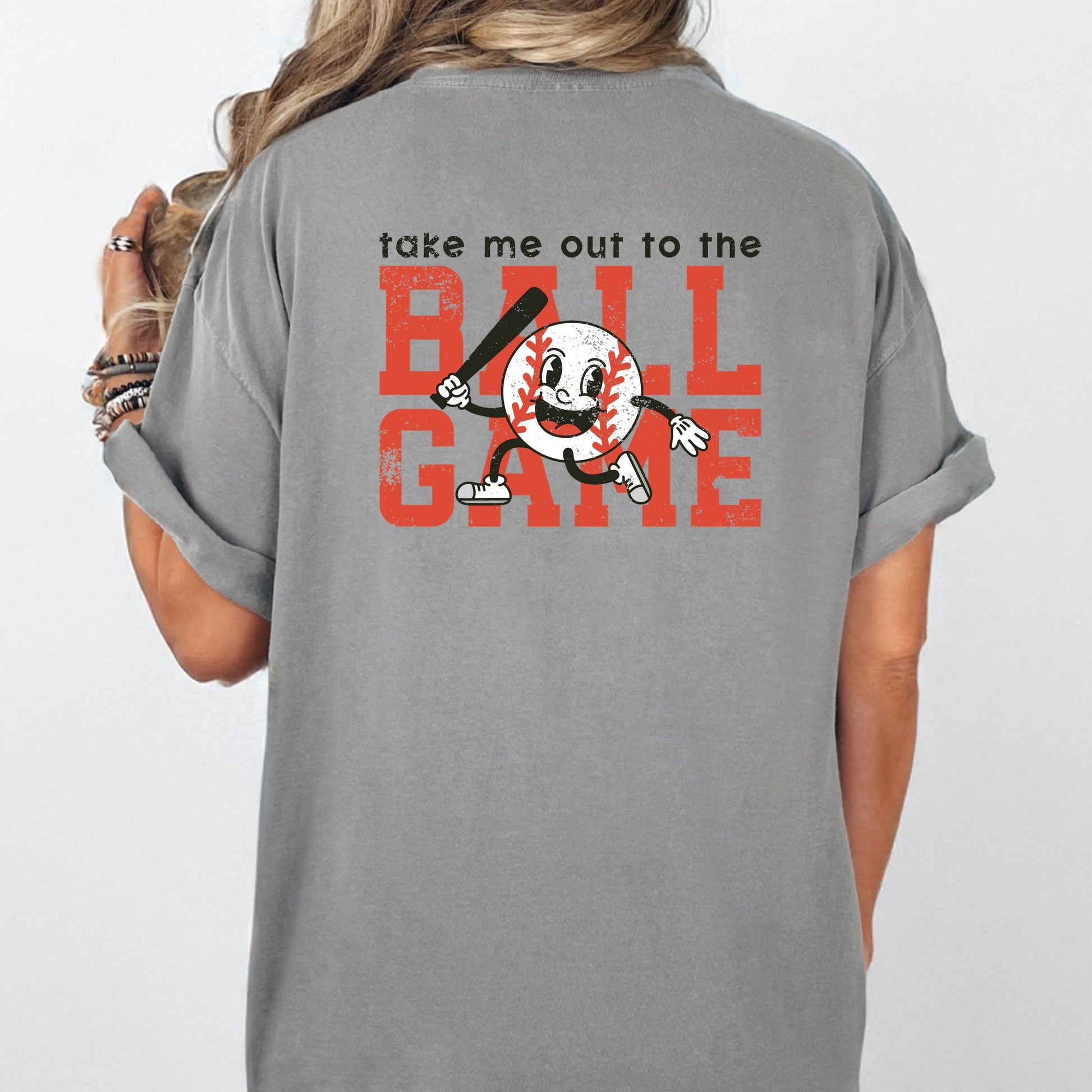 Take Me Out To The Ball Game Distressed  - Womens Garment Dyed Tee