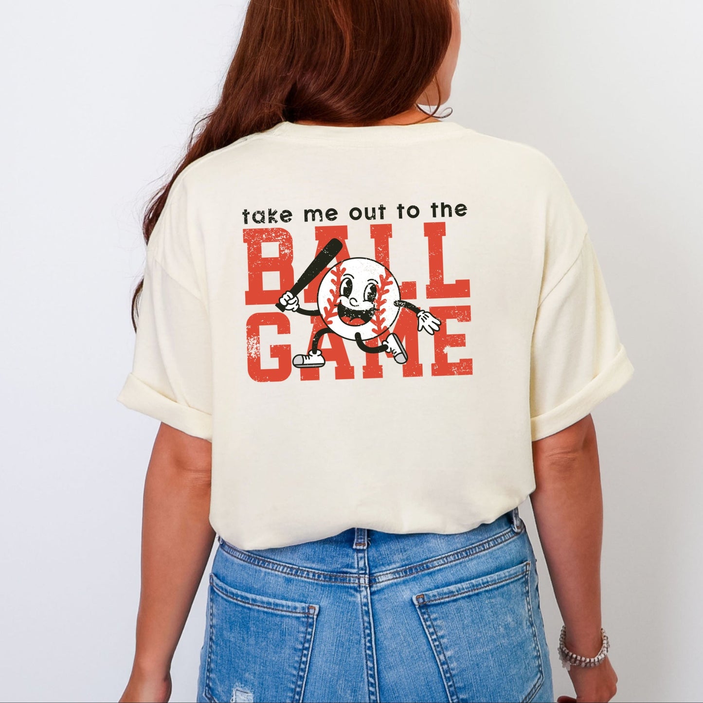 Take Me Out To The Ball Game Distressed - Women's Garment Dyed Tee