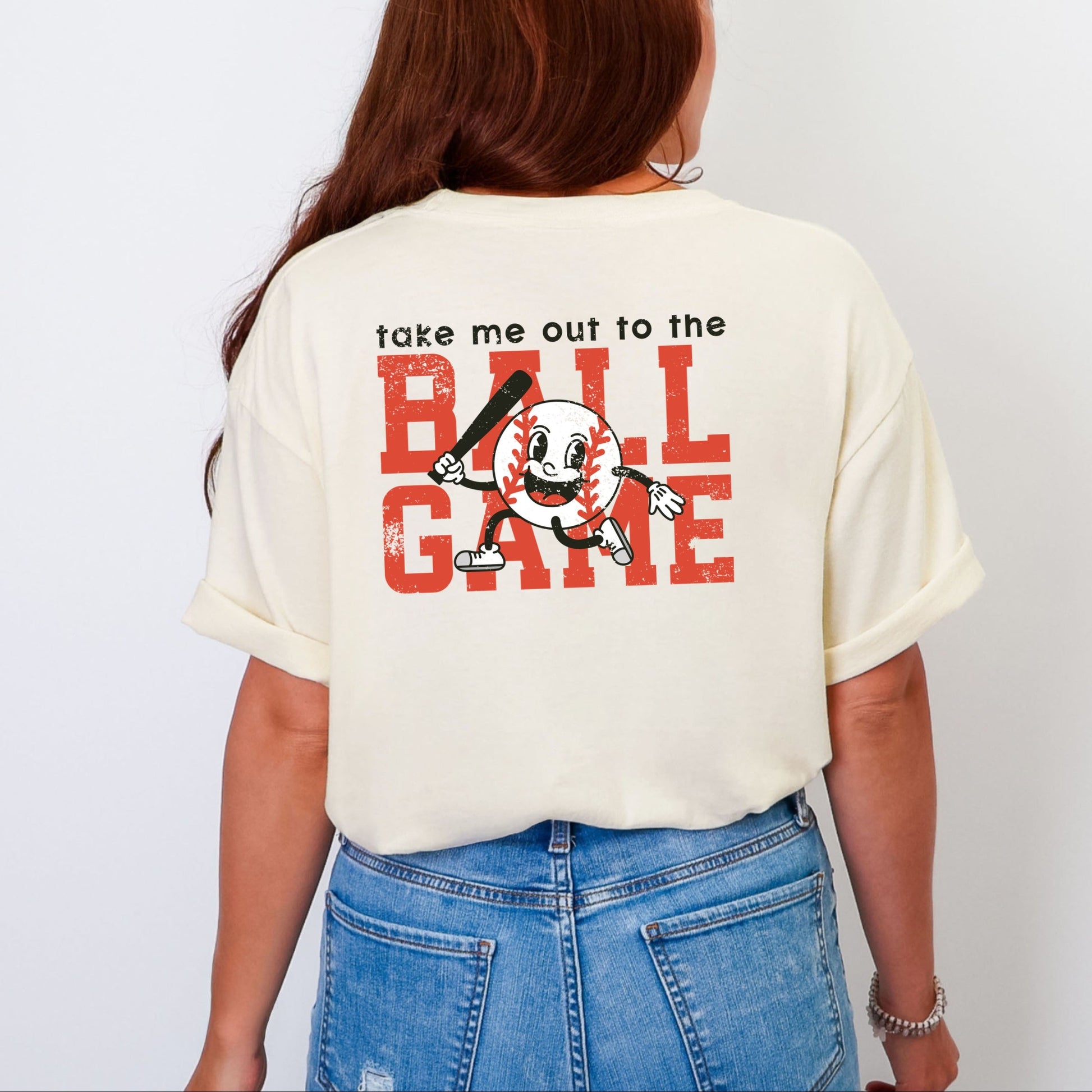 Take Me Out To The Ball Game Distressed  - Womens Garment Dyed Tee