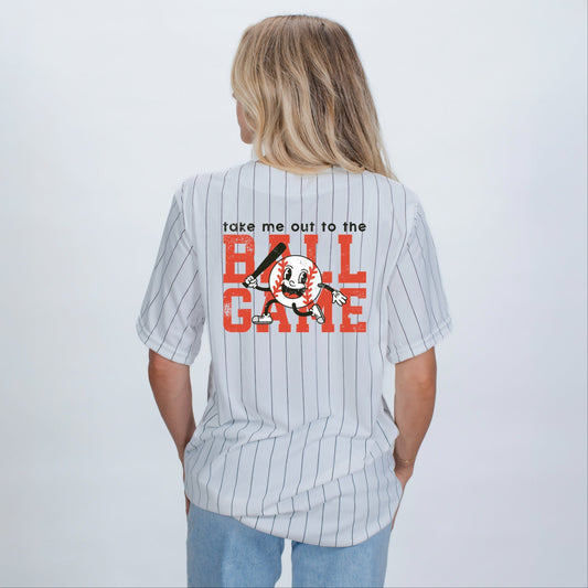 Take Me Out To The Ball Game Distressed  - Womens Striped Baseball Jersey